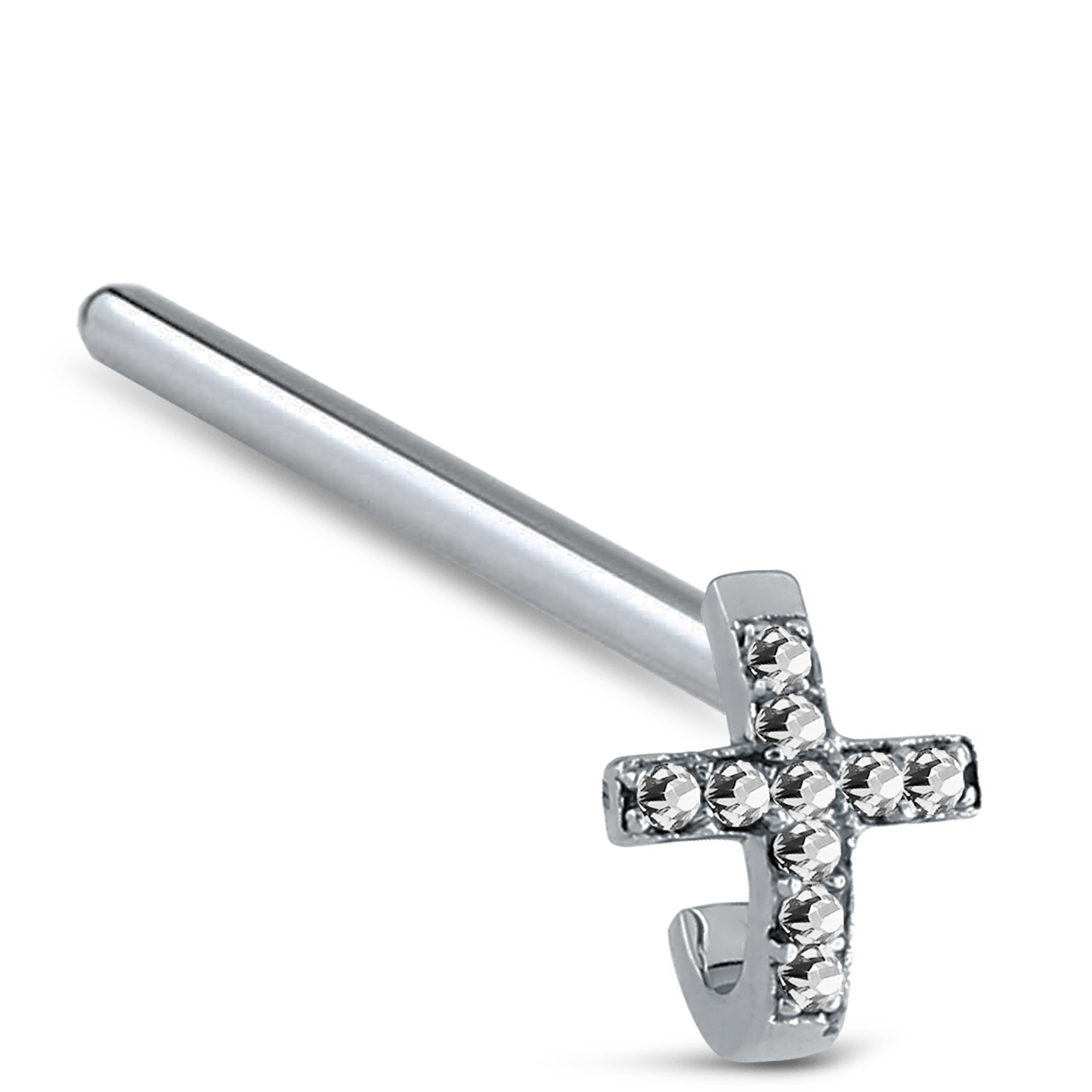 Cross CZ Nose Hugger Stud Ring 316L Surgical Steel 20G