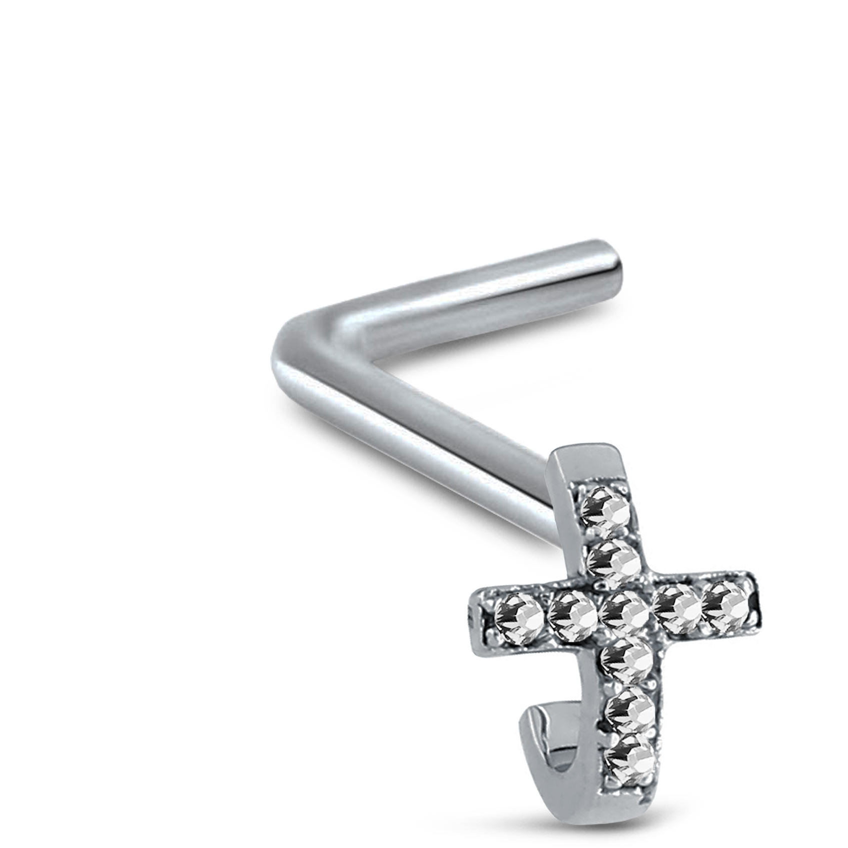 Cross CZ Nose Hugger Stud Ring 316L Surgical Steel 20G