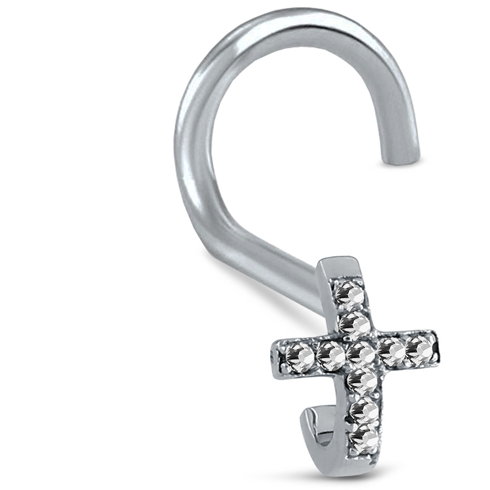 Cross CZ Nose Hugger Stud Ring 316L Surgical Steel 20G