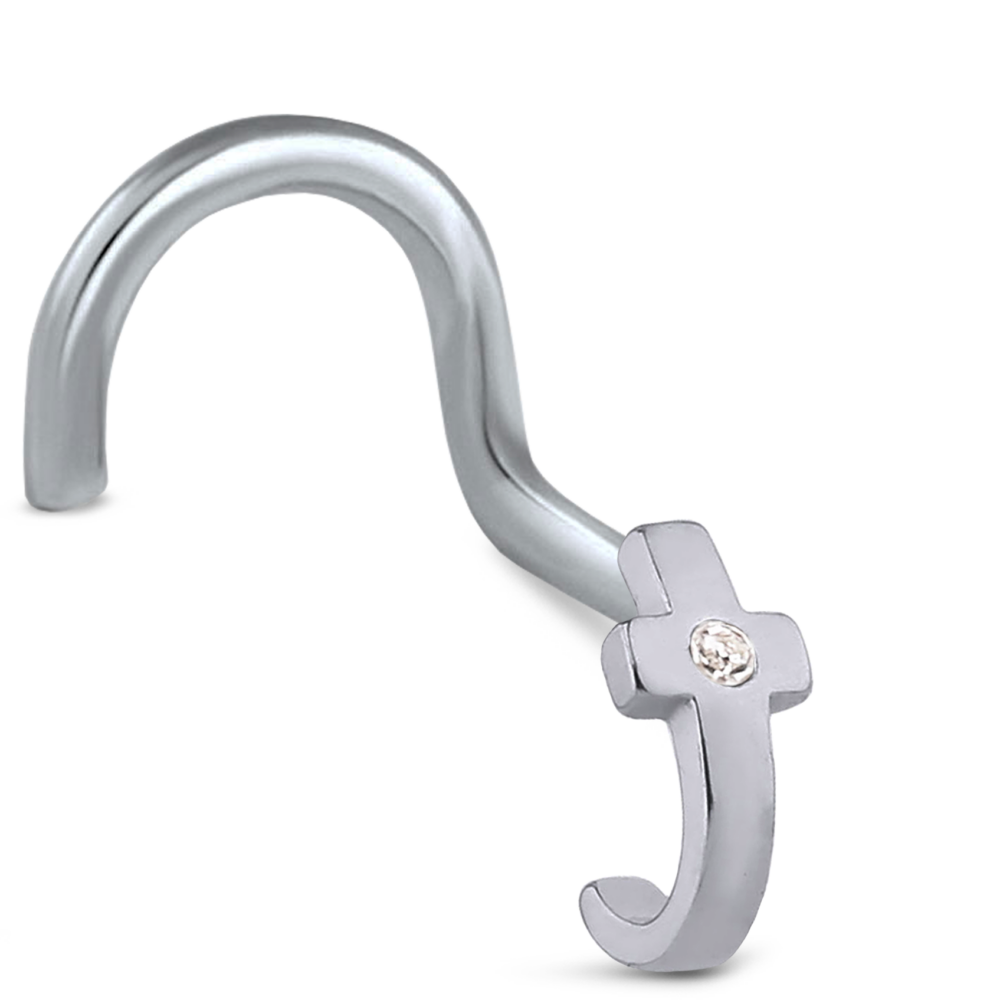 Surgical Steel Cross Nose Hugger Featuring a center stone Right Nose Screw