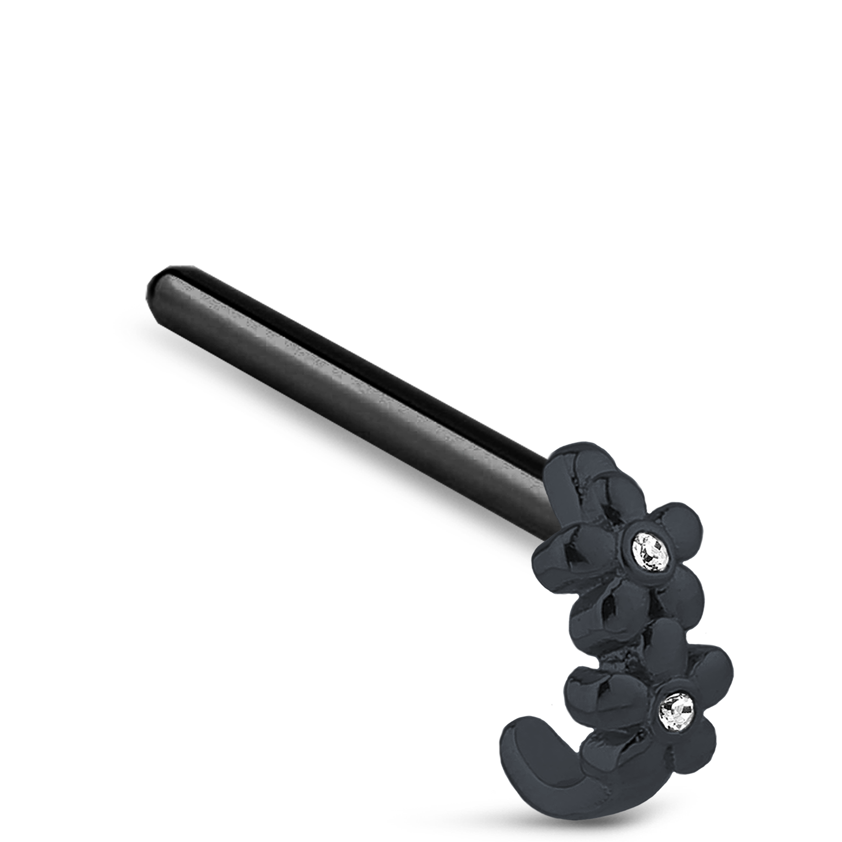 Double Flower CZ Nose Hugger Stud Ring 316L Surgical Steel 20G