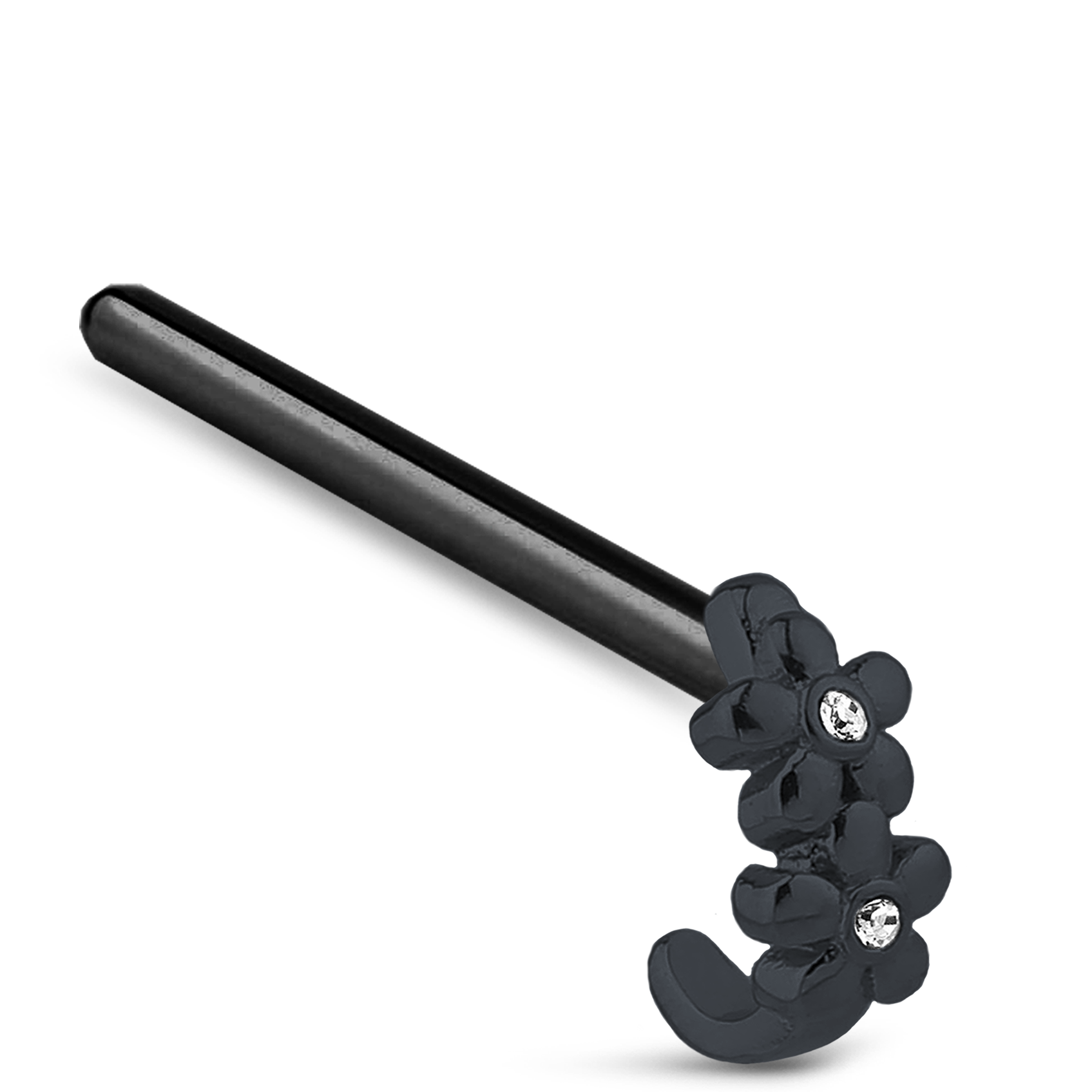 Double Flower CZ Nose Hugger Stud Ring 316L Surgical Steel 20G