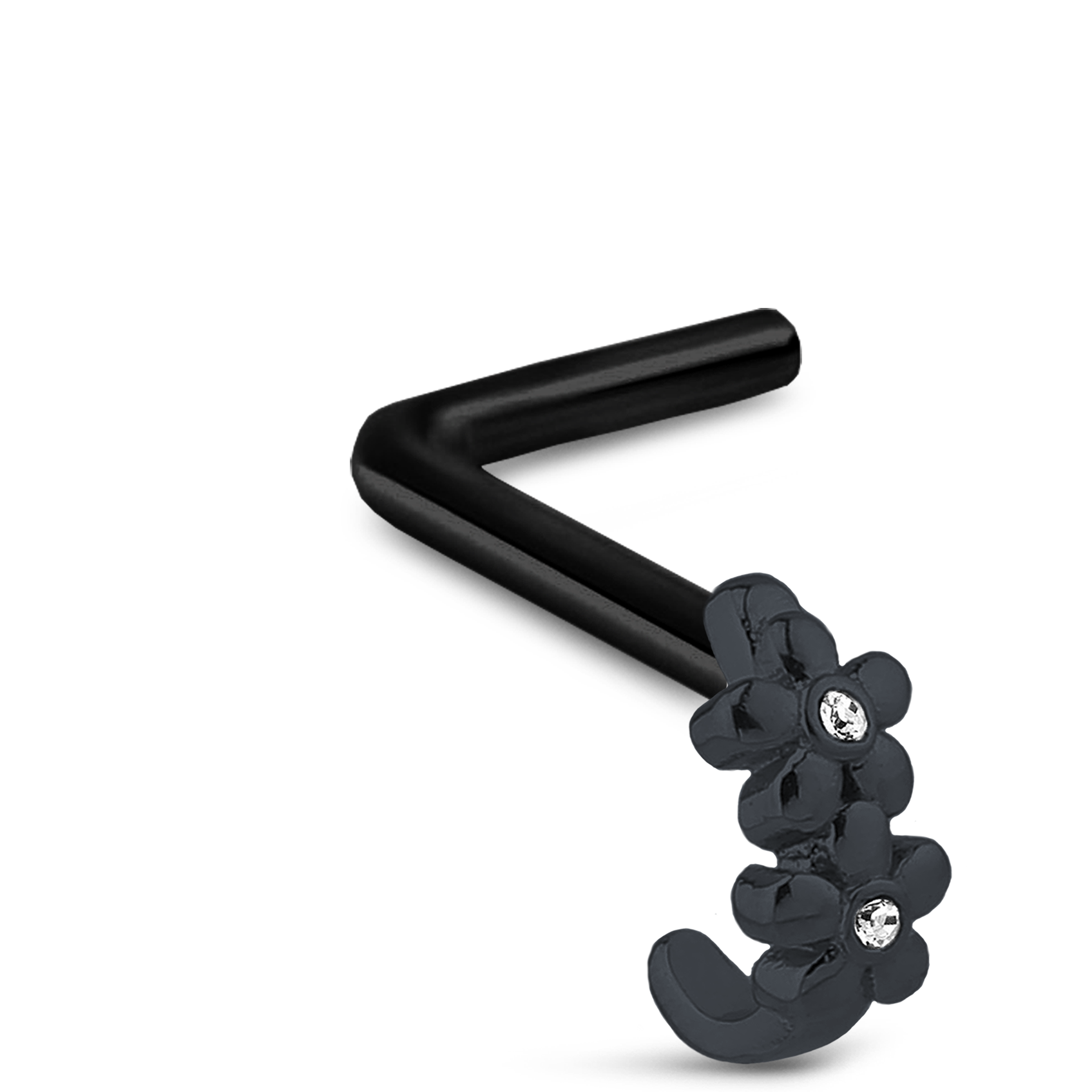 Double Flower CZ Nose Hugger Stud Ring 316L Surgical Steel 20G