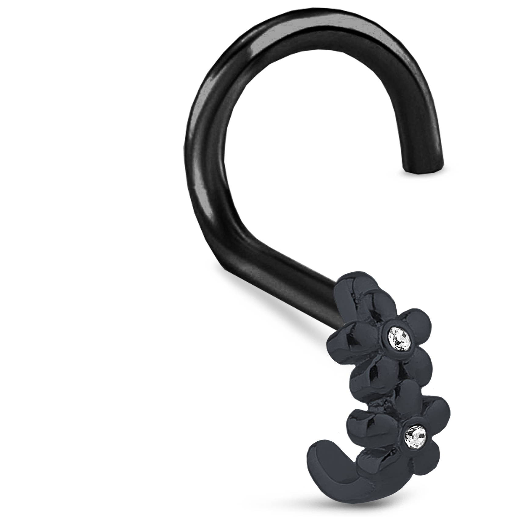 Double Flower CZ Nose Hugger Stud Ring 316L Surgical Steel 20G