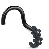 Surgical Steel Black Colored Double Flower Nose Hugger Featuring center stones Right Nose Screw