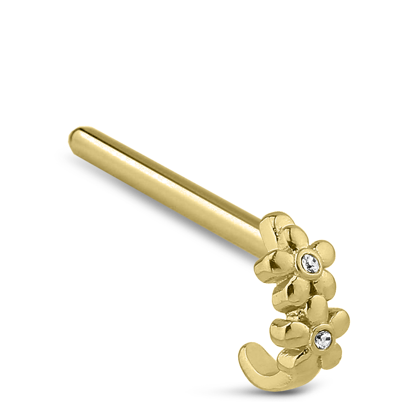 Double Flower CZ Nose Hugger Stud Ring 316L Surgical Steel 20G