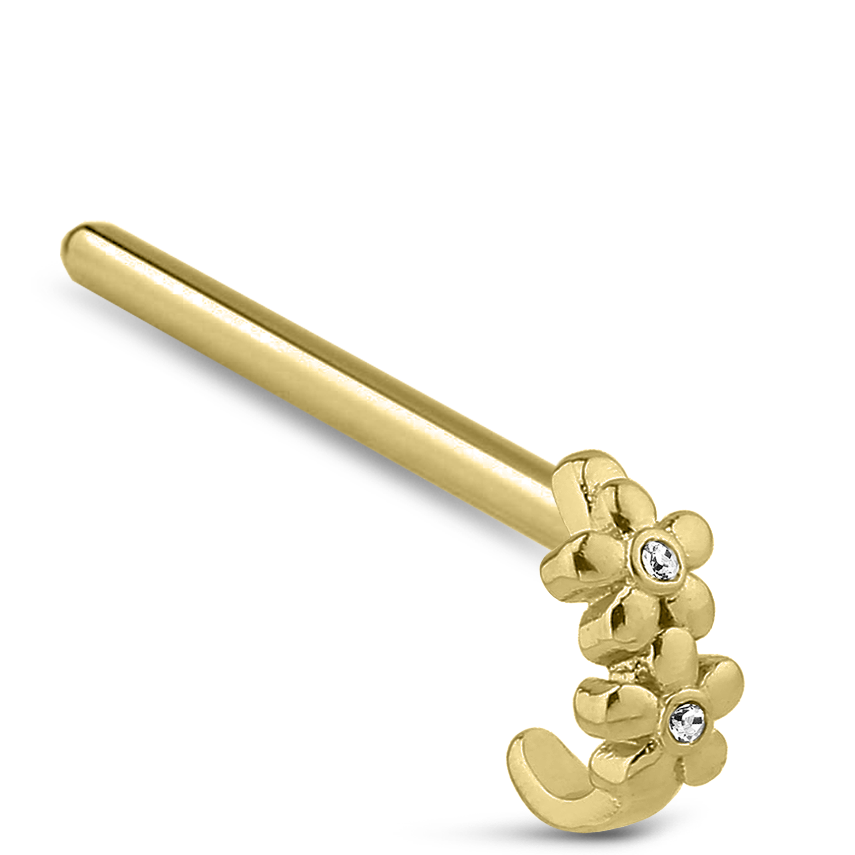 Double Flower CZ Nose Hugger Stud Ring 316L Surgical Steel 20G