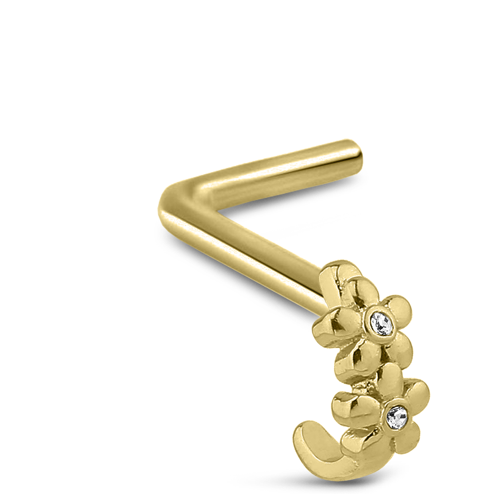 Double Flower CZ Nose Hugger Stud Ring 316L Surgical Steel 20G