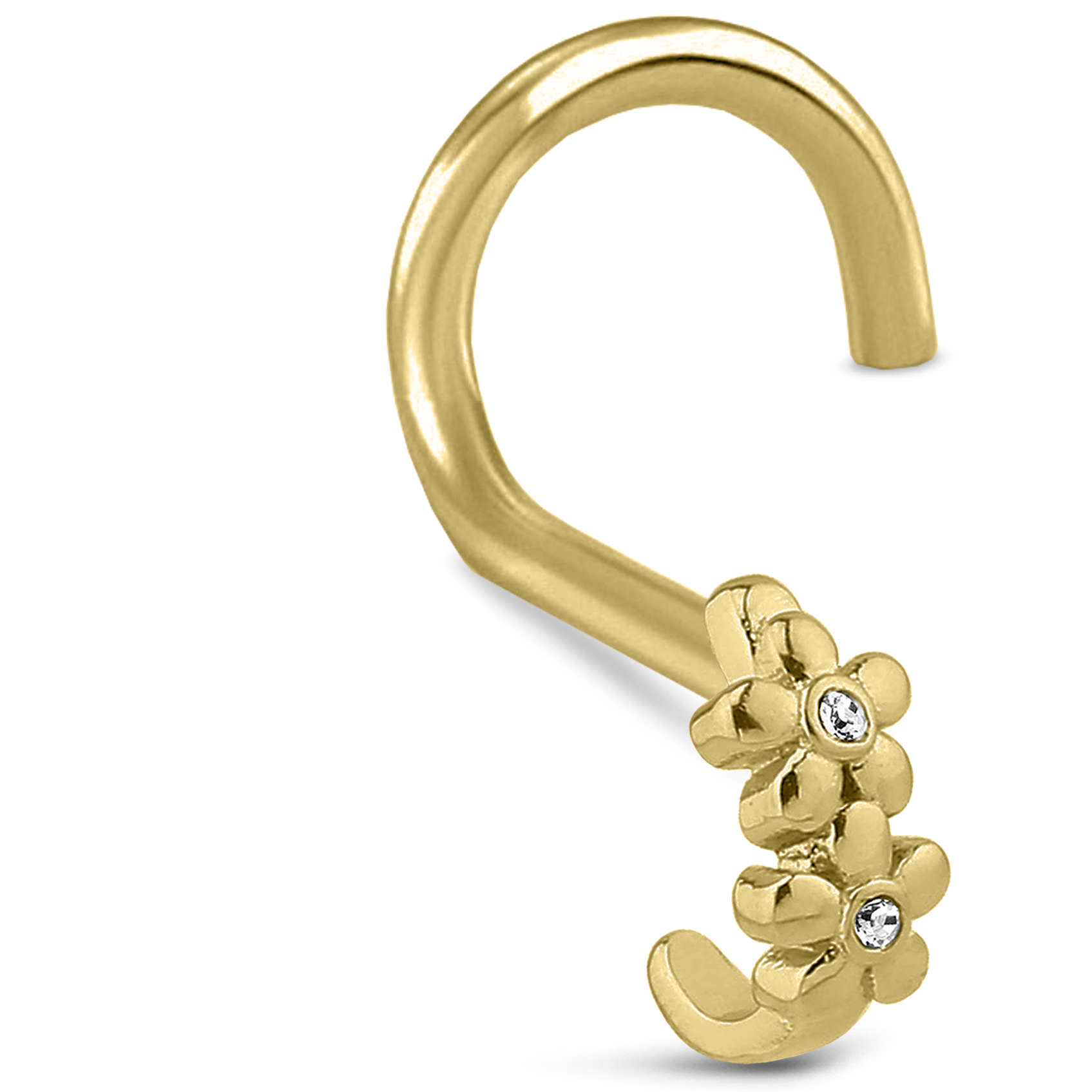 Double Flower CZ Nose Hugger Stud Ring 316L Surgical Steel 20G