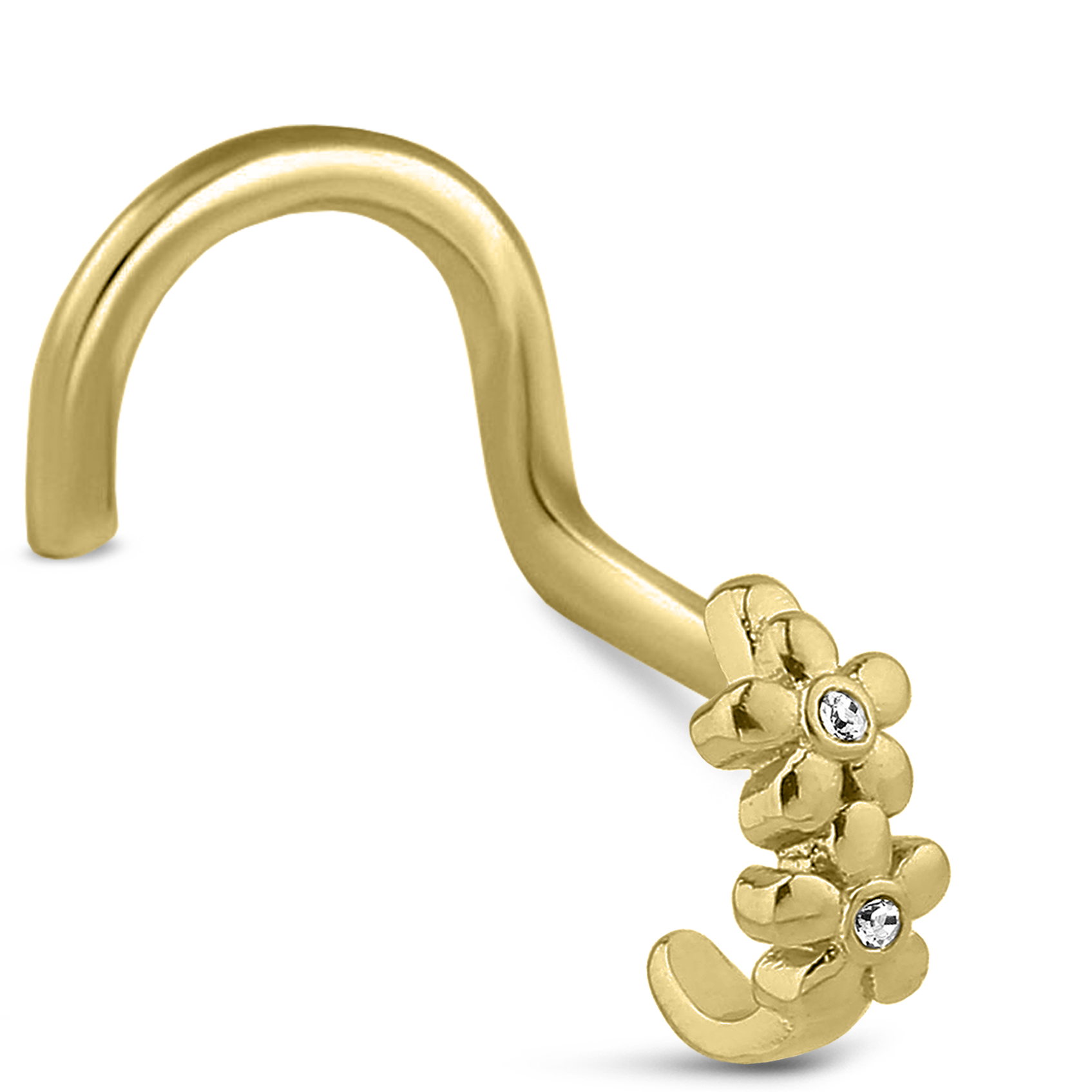 Double Flower CZ Nose Hugger Stud Ring 316L Surgical Steel 20G