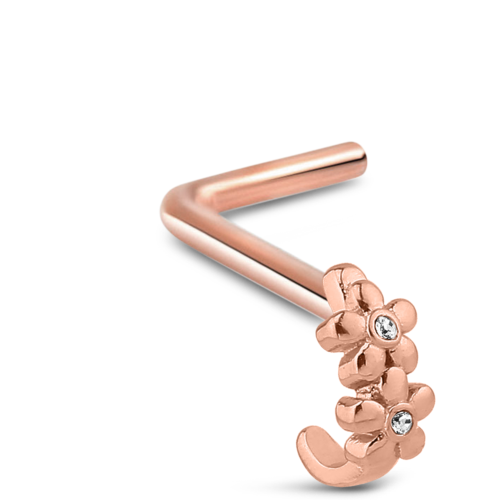 Double Flower CZ Nose Hugger Stud Ring 316L Surgical Steel 20G
