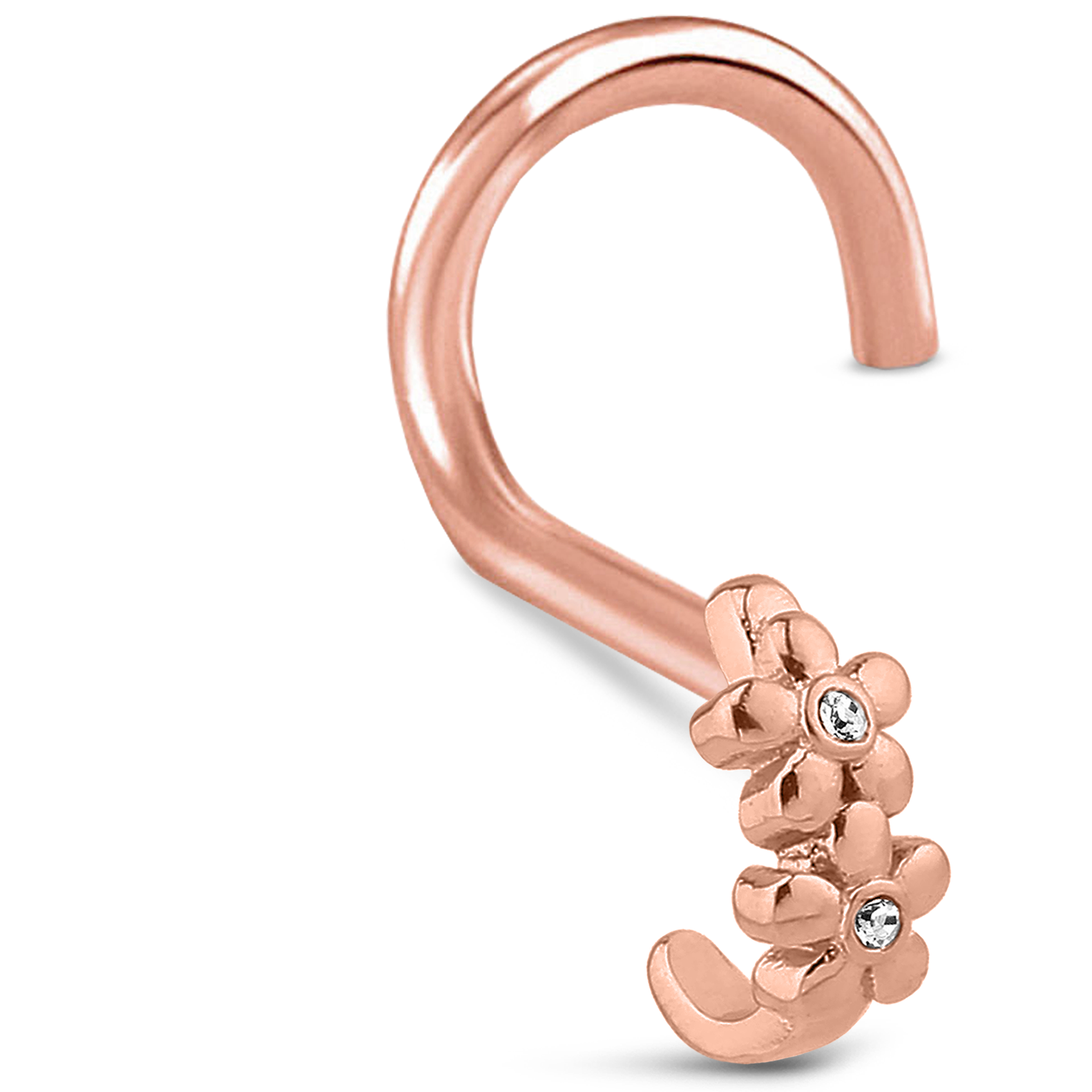 Double Flower CZ Nose Hugger Stud Ring 316L Surgical Steel 20G