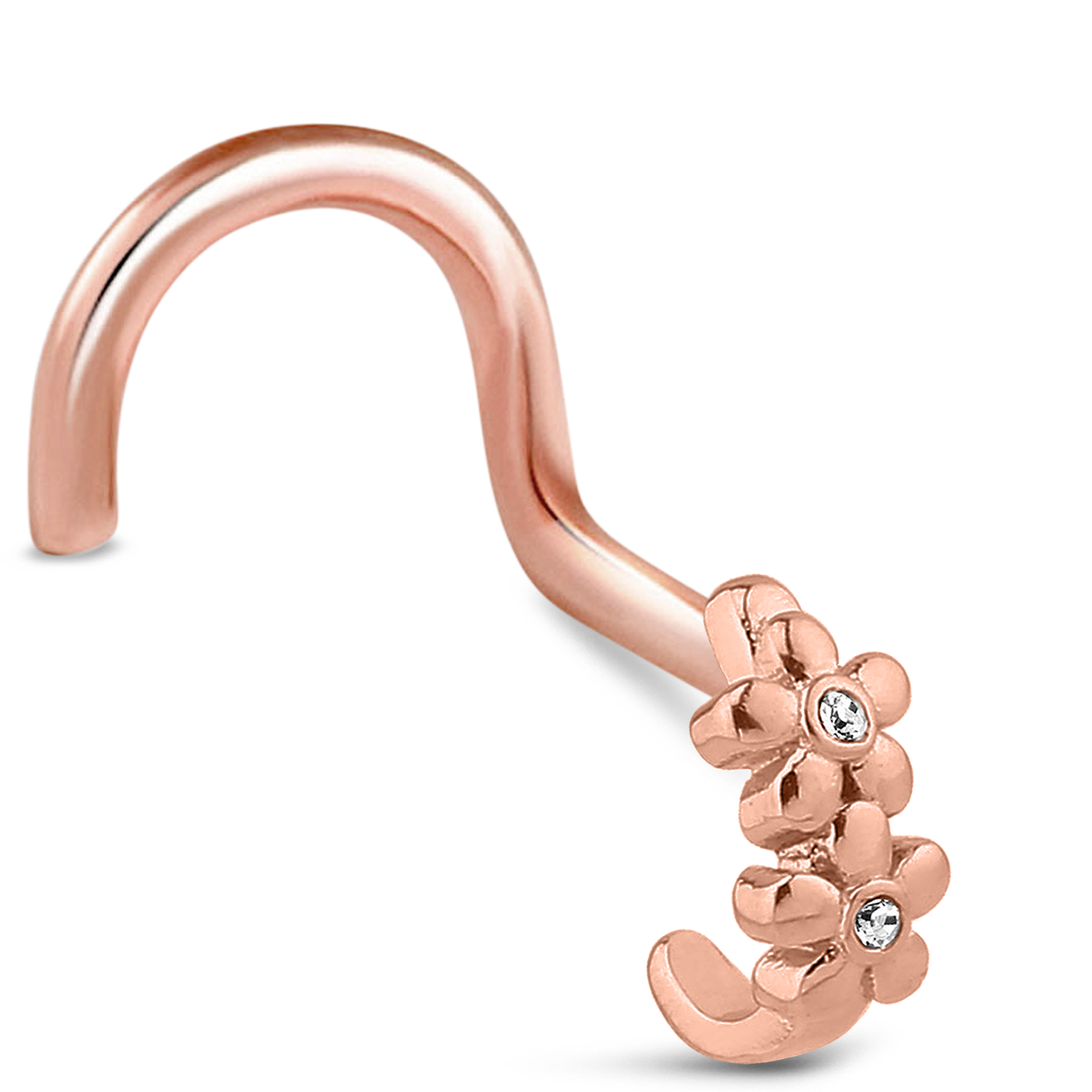 Double Flower CZ Nose Hugger Stud Ring 316L Surgical Steel 20G