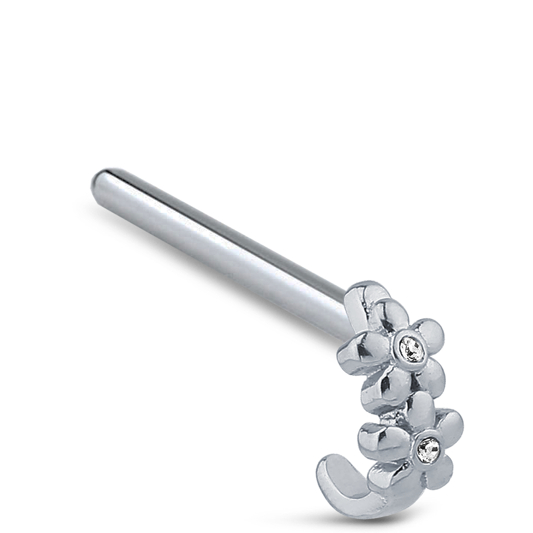 Double Flower CZ Nose Hugger Stud Ring 316L Surgical Steel 20G