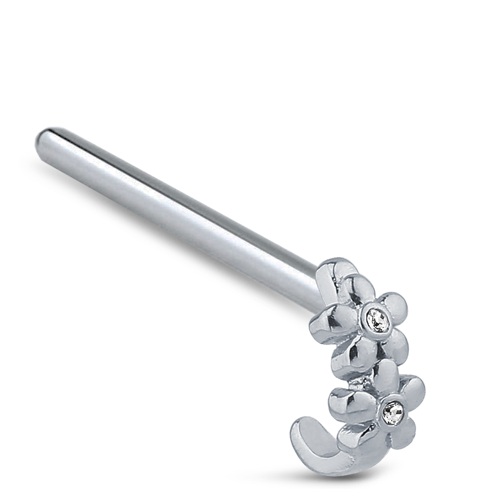 Double Flower CZ Nose Hugger Stud Ring 316L Surgical Steel 20G