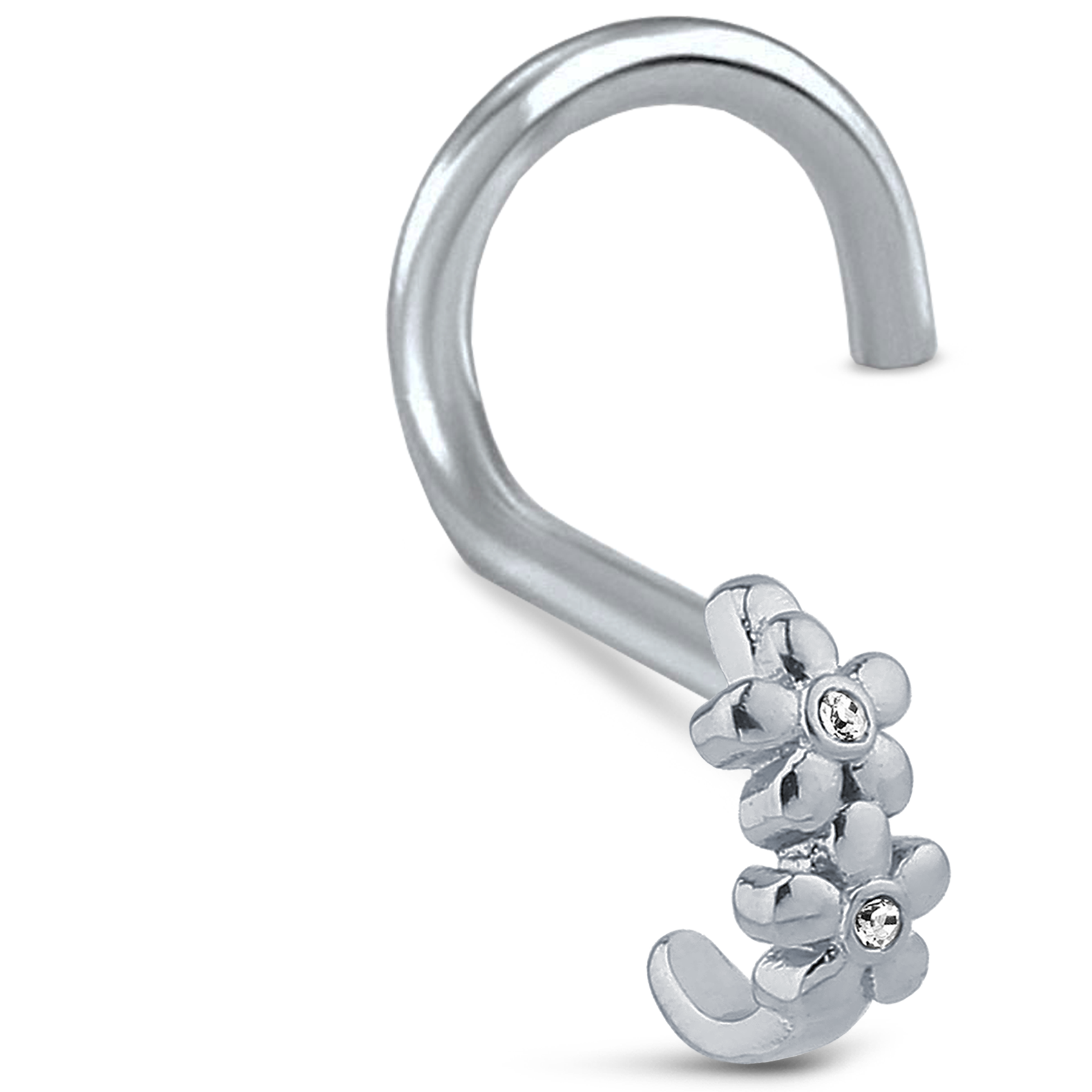 Double Flower CZ Nose Hugger Stud Ring 316L Surgical Steel 20G