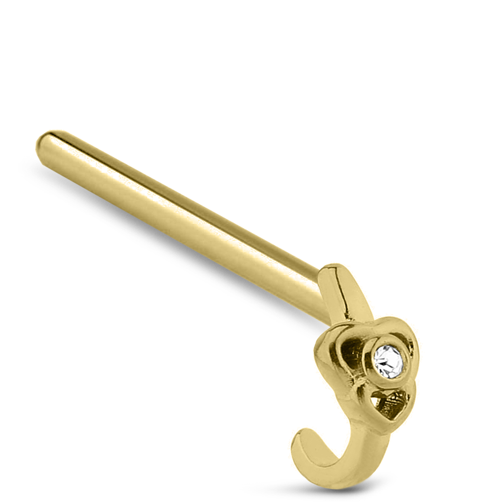 Double Heart CZ Nose Hugger Stud 316L Surgical Steel 20G