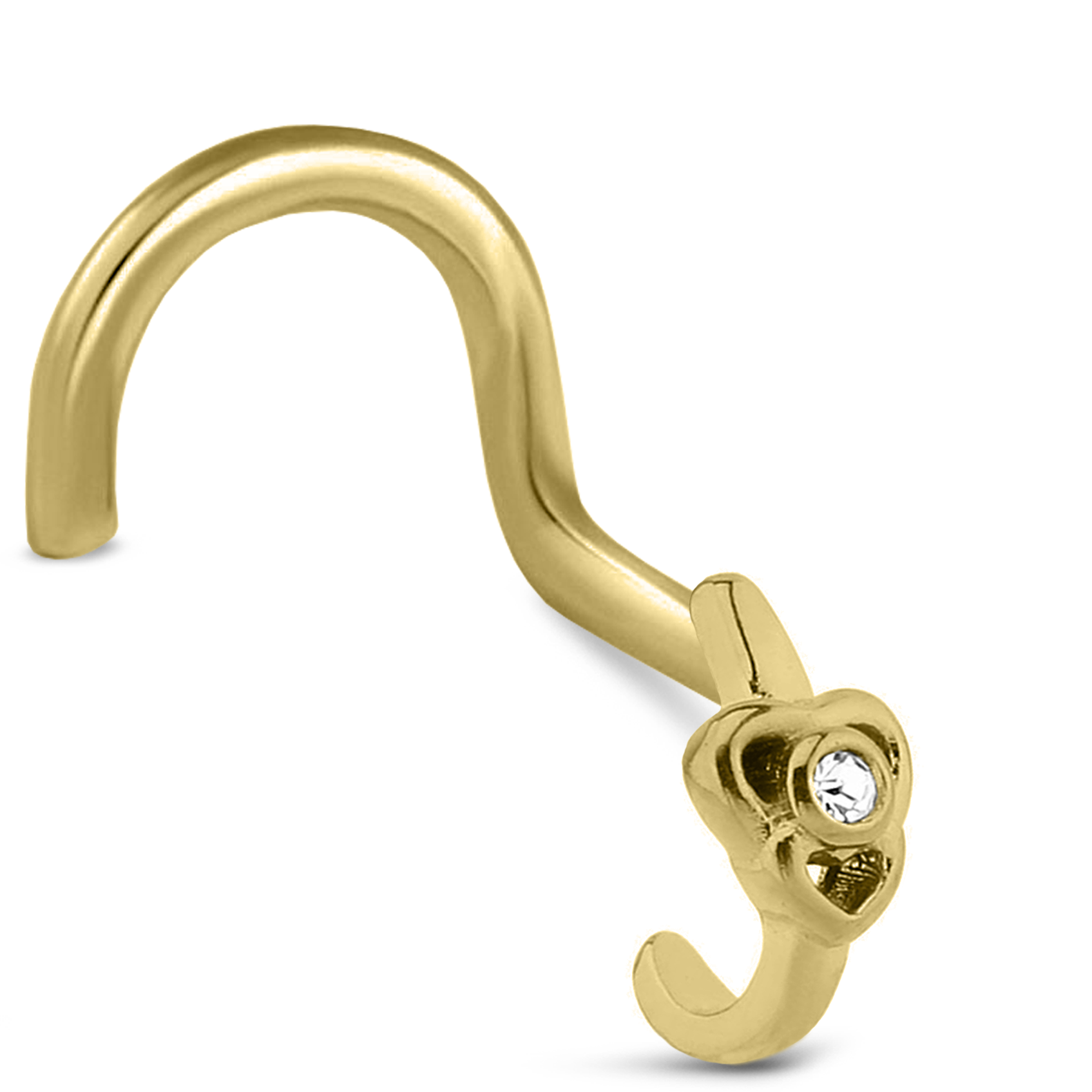 Double Heart CZ Nose Hugger Stud 316L Surgical Steel 20G