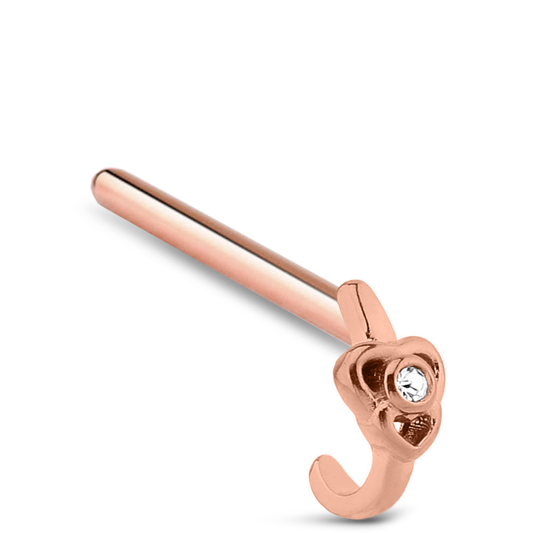 Double Heart CZ Nose Hugger Stud 316L Surgical Steel 20G