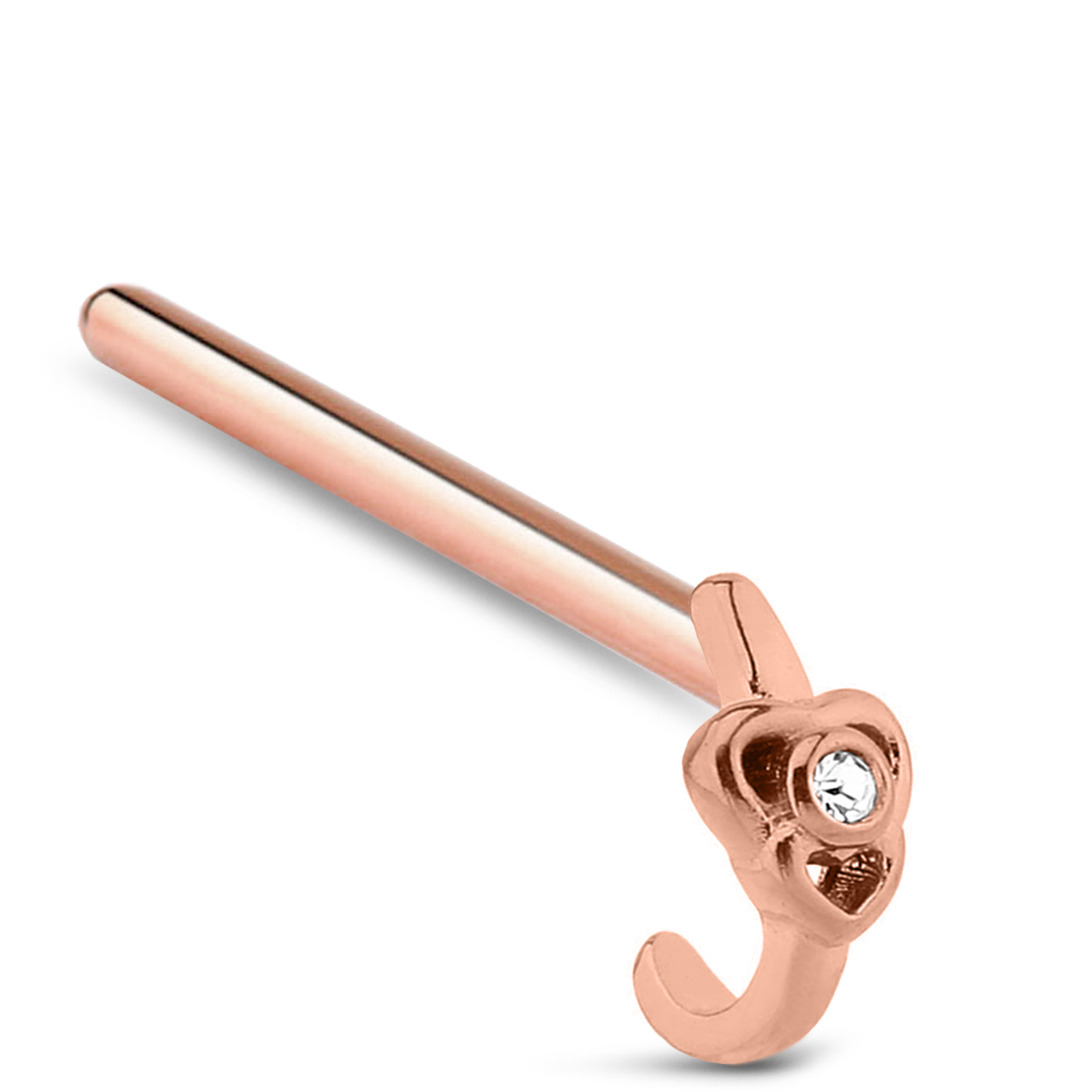 Double Heart CZ Nose Hugger Stud 316L Surgical Steel 20G