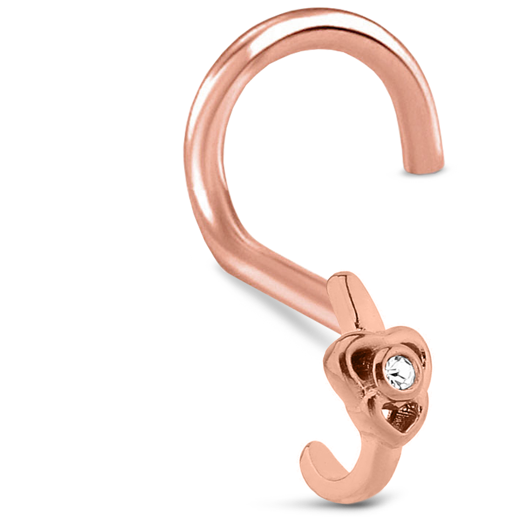 Double Heart CZ Nose Hugger Stud 316L Surgical Steel 20G