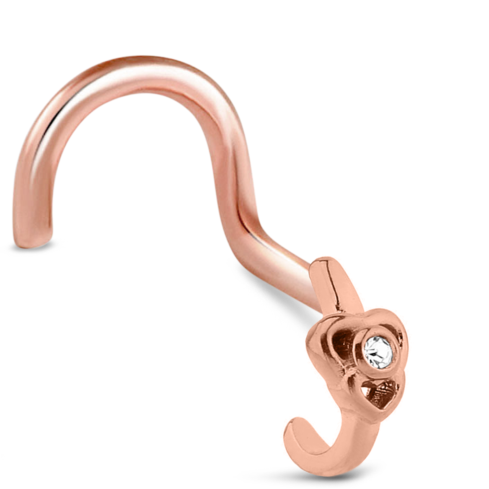 Double Heart CZ Nose Hugger Stud 316L Surgical Steel 20G