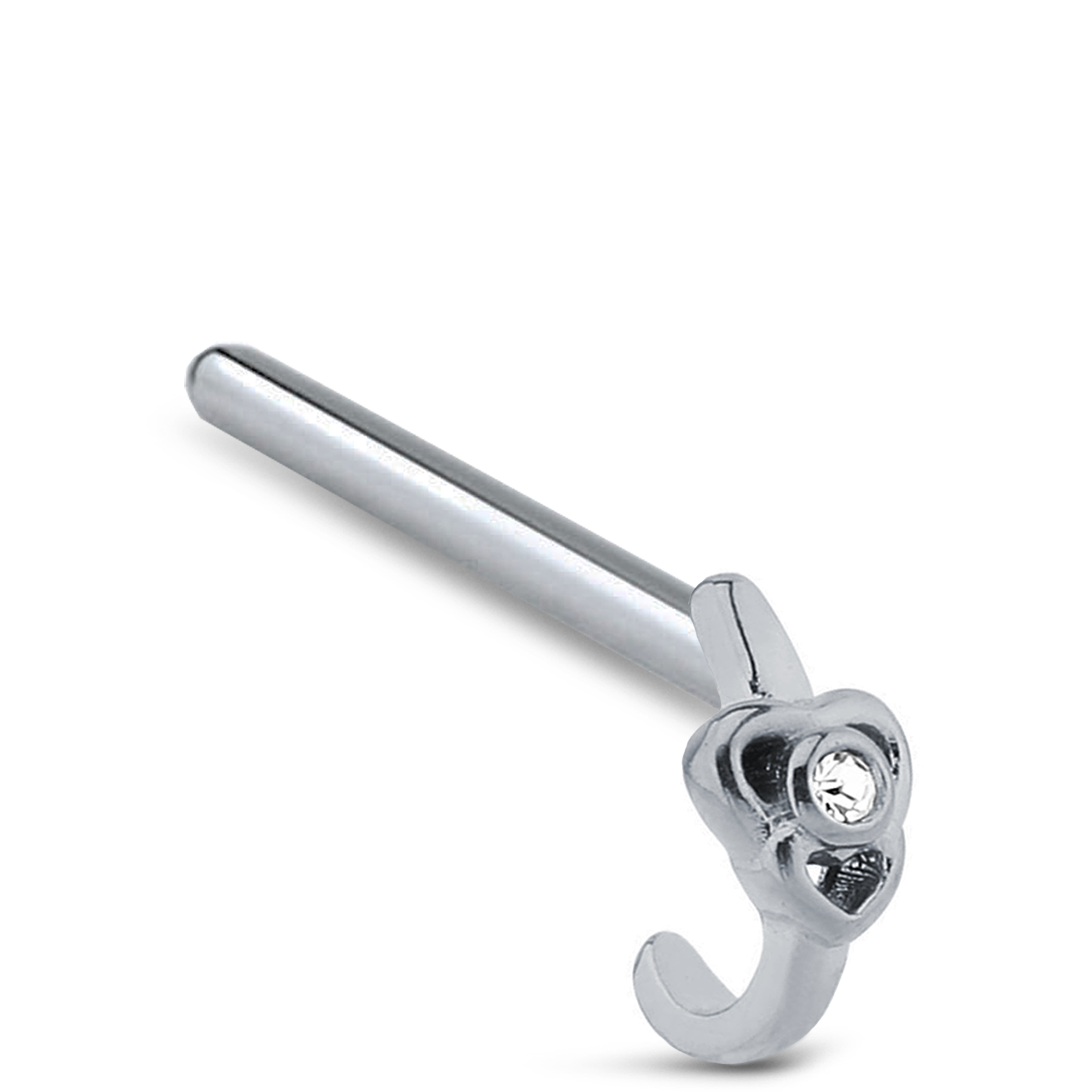 Double Heart CZ Nose Hugger Stud 316L Surgical Steel 20G