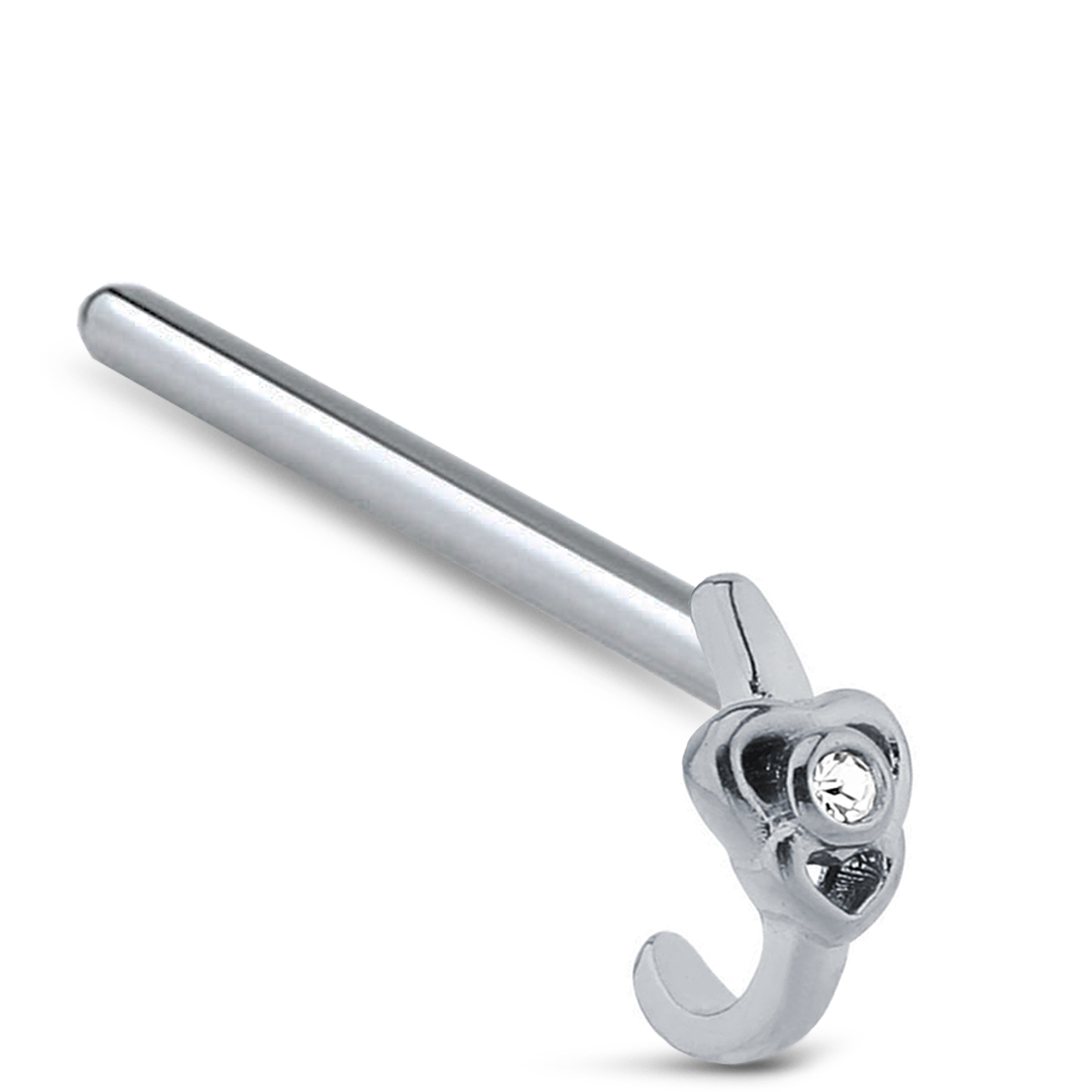 Double Heart CZ Nose Hugger Stud 316L Surgical Steel 20G