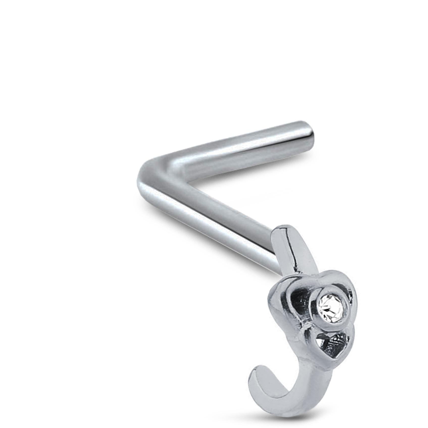 Double Heart CZ Nose Hugger Stud 316L Surgical Steel 20G