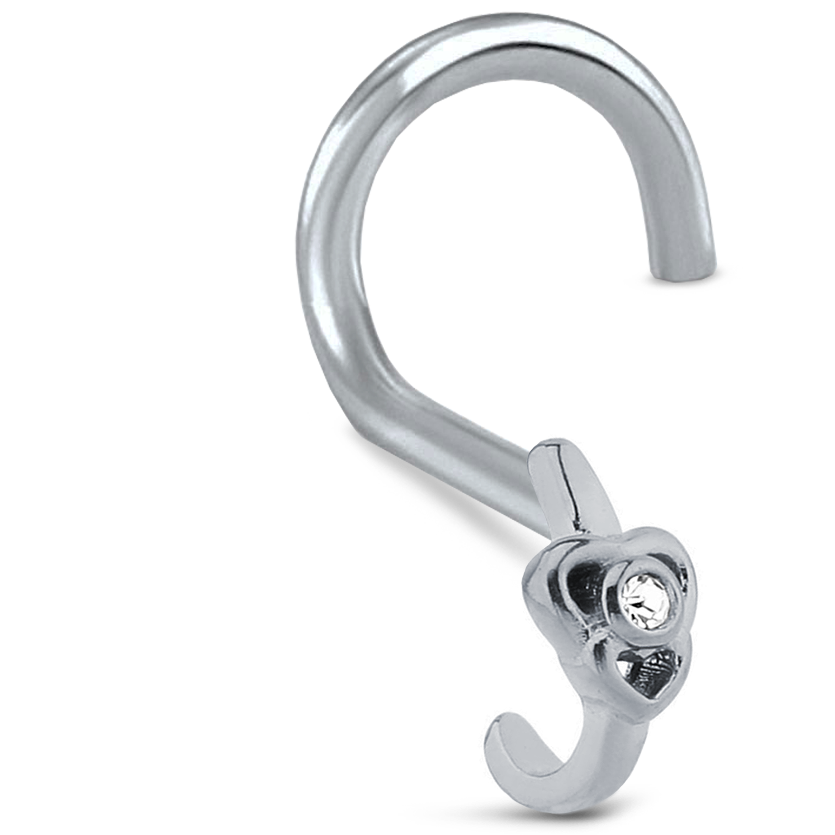 Double Heart CZ Nose Hugger Stud 316L Surgical Steel 20G