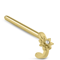 Surgical Steel Gold Colored Flower Nose Hugger Featuring a center stone 15mm Straight