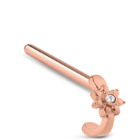 Surgical Steel Rose Colored Flower Nose Hugger Featuring a center stone 10mm Straight