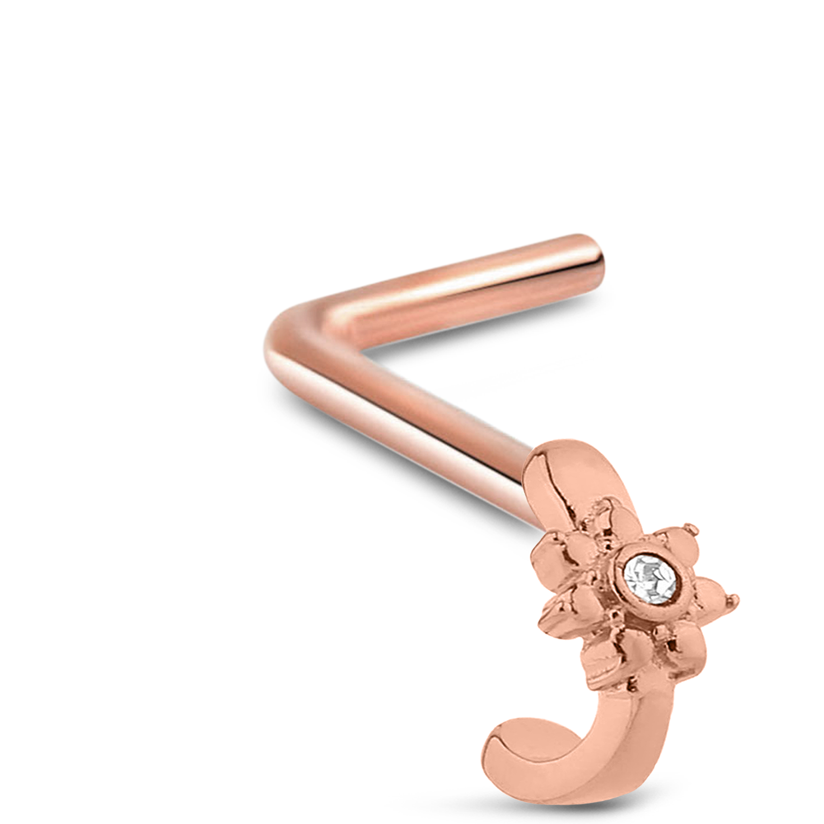 CZ Flower Nose Hugger Stud Ring 316L Surgical Steel 20G