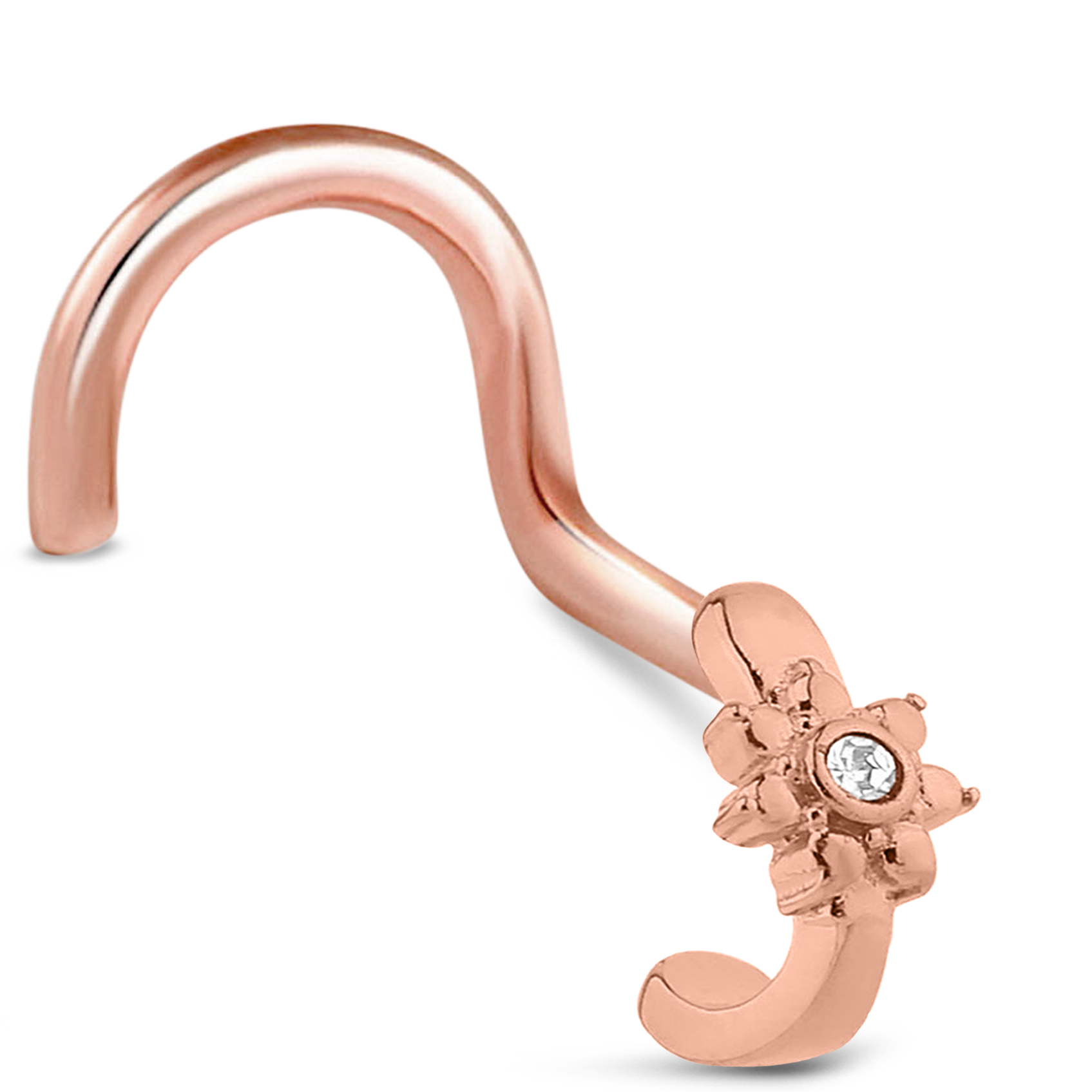 CZ Flower Nose Hugger Stud Ring 316L Surgical Steel 20G