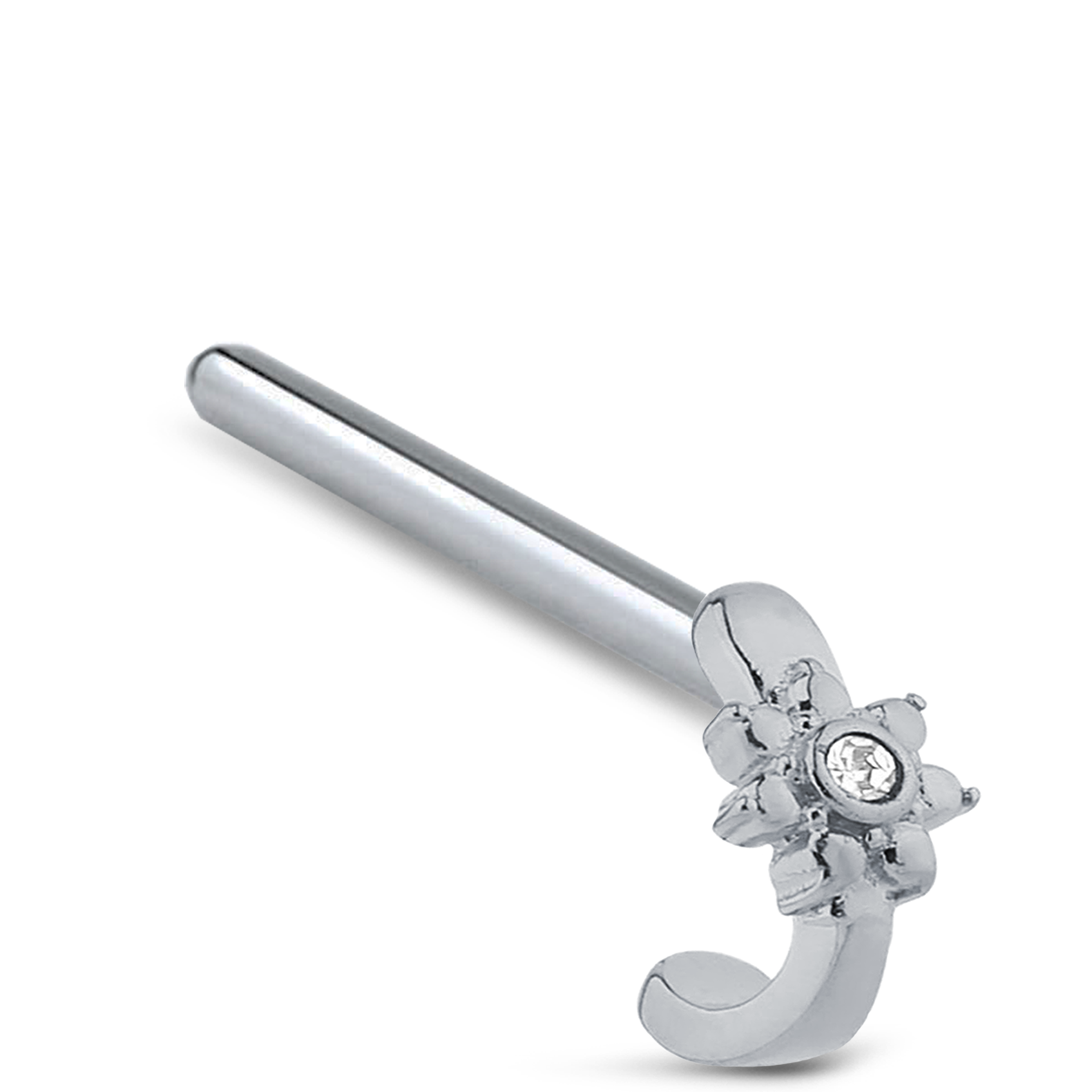 CZ Flower Nose Hugger Stud Ring 316L Surgical Steel 20G