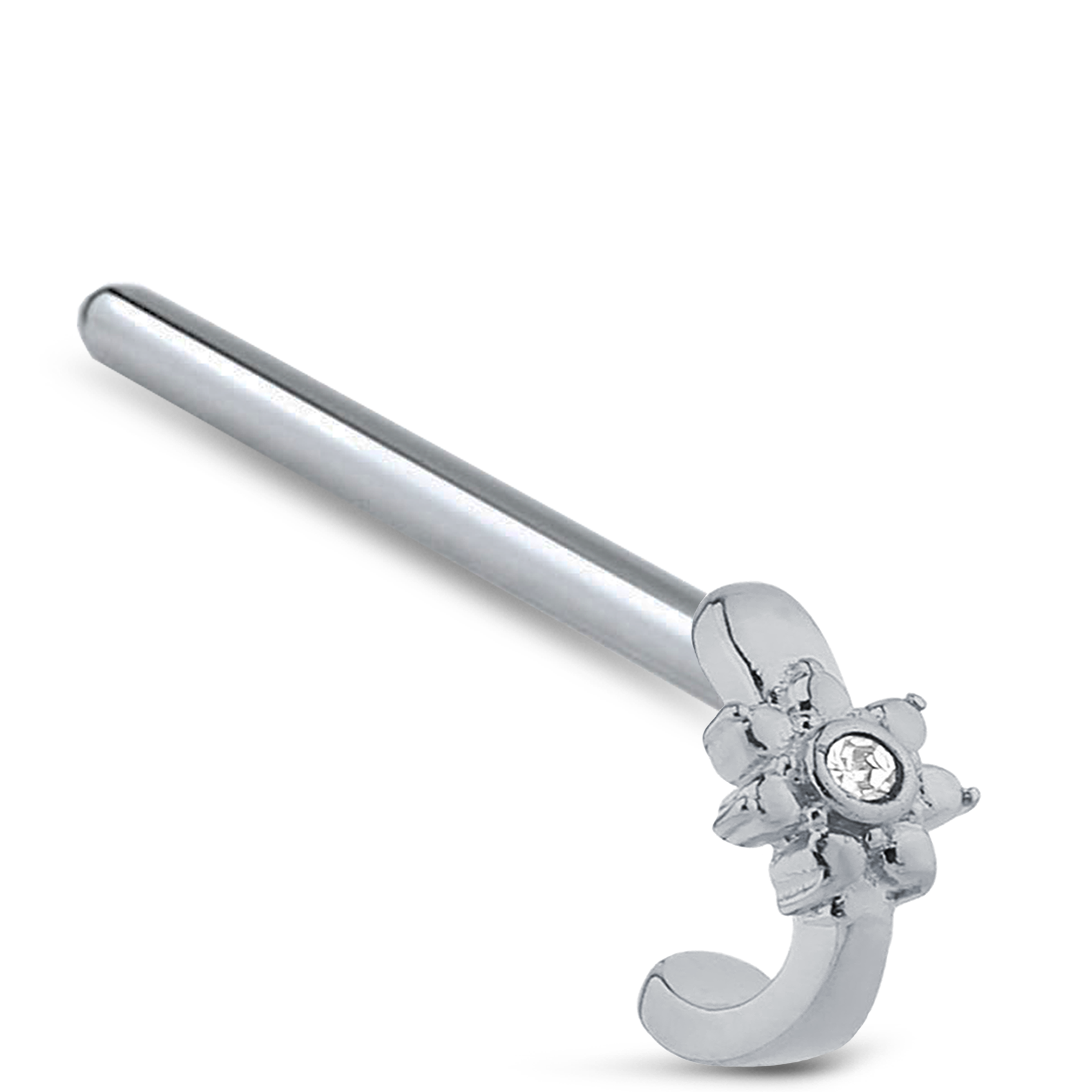 CZ Flower Nose Hugger Stud Ring 316L Surgical Steel 20G