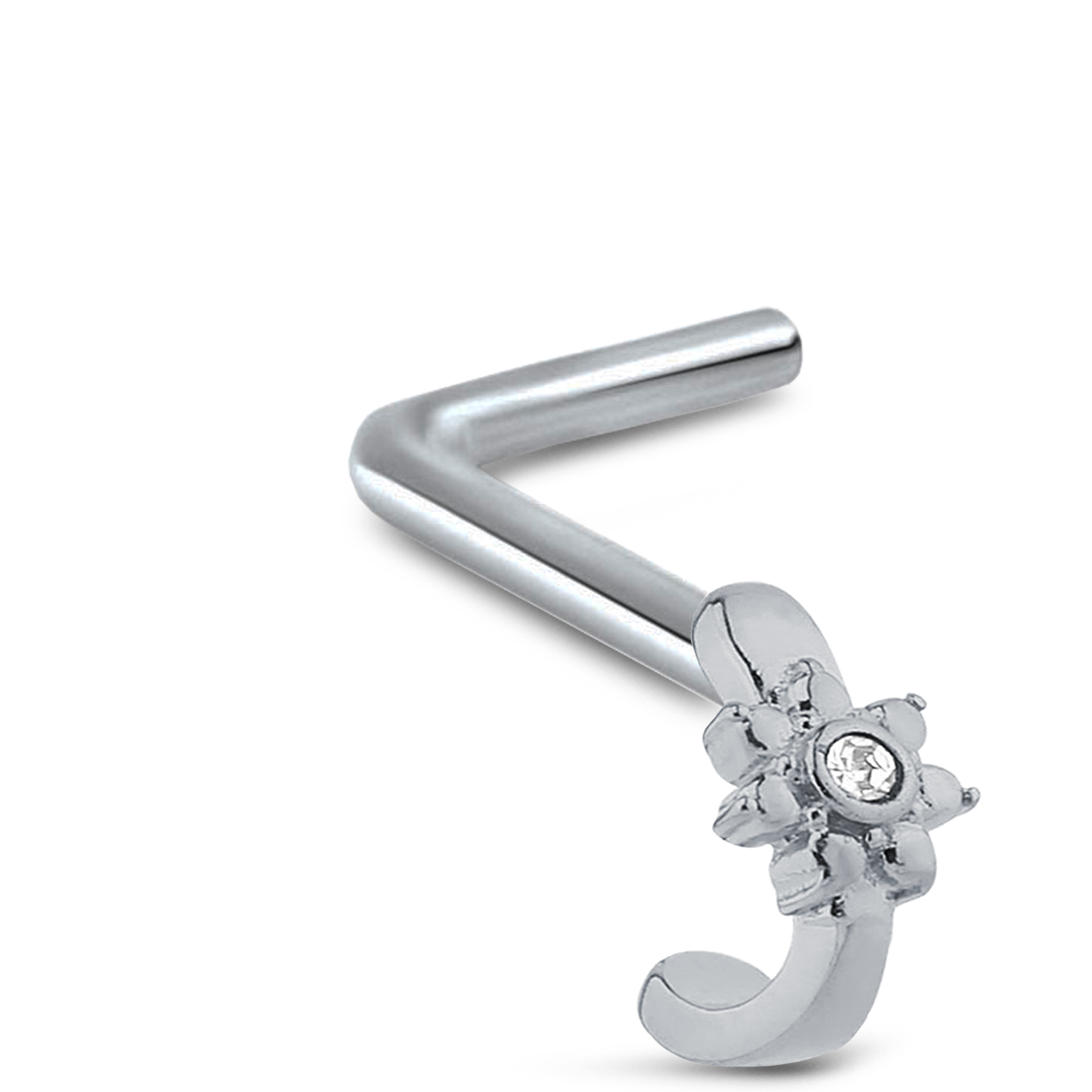 CZ Flower Nose Hugger Stud Ring 316L Surgical Steel 20G