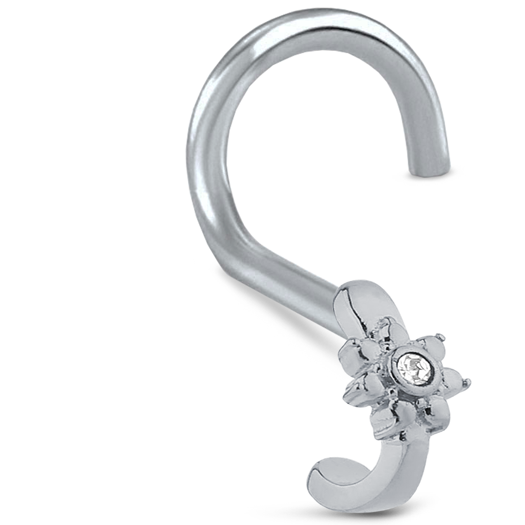 CZ Flower Nose Hugger Stud Ring 316L Surgical Steel 20G