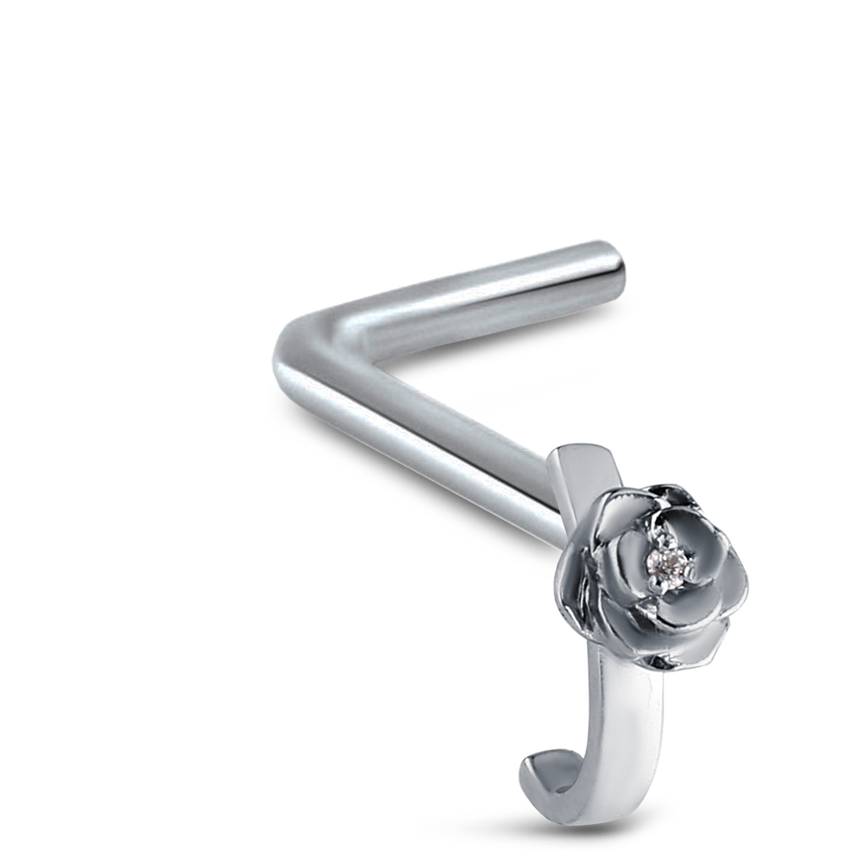 CZ Rose Nose Hugger Stud Ring 316L Surgical Steel 20G