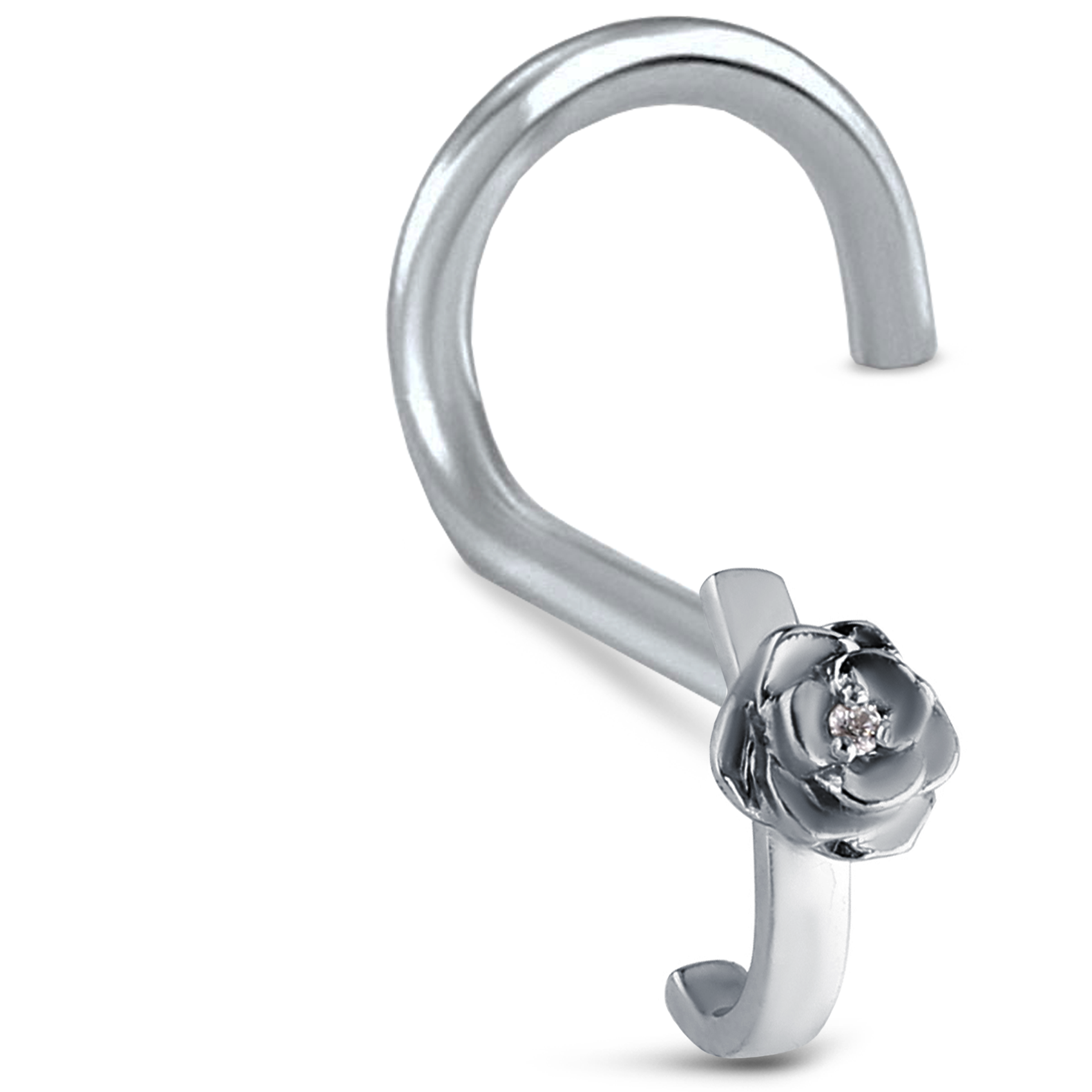 CZ Rose Nose Hugger Stud Ring 316L Surgical Steel 20G