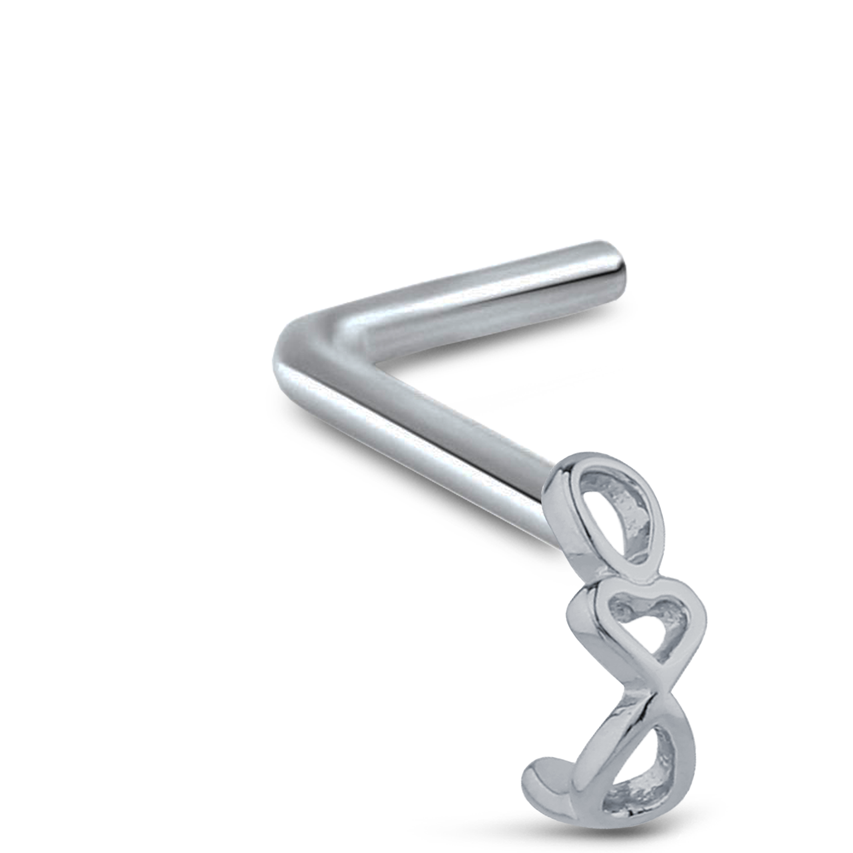 Heart Chain Nose Hugger Stud Ring 316L Surgical Steel 20G