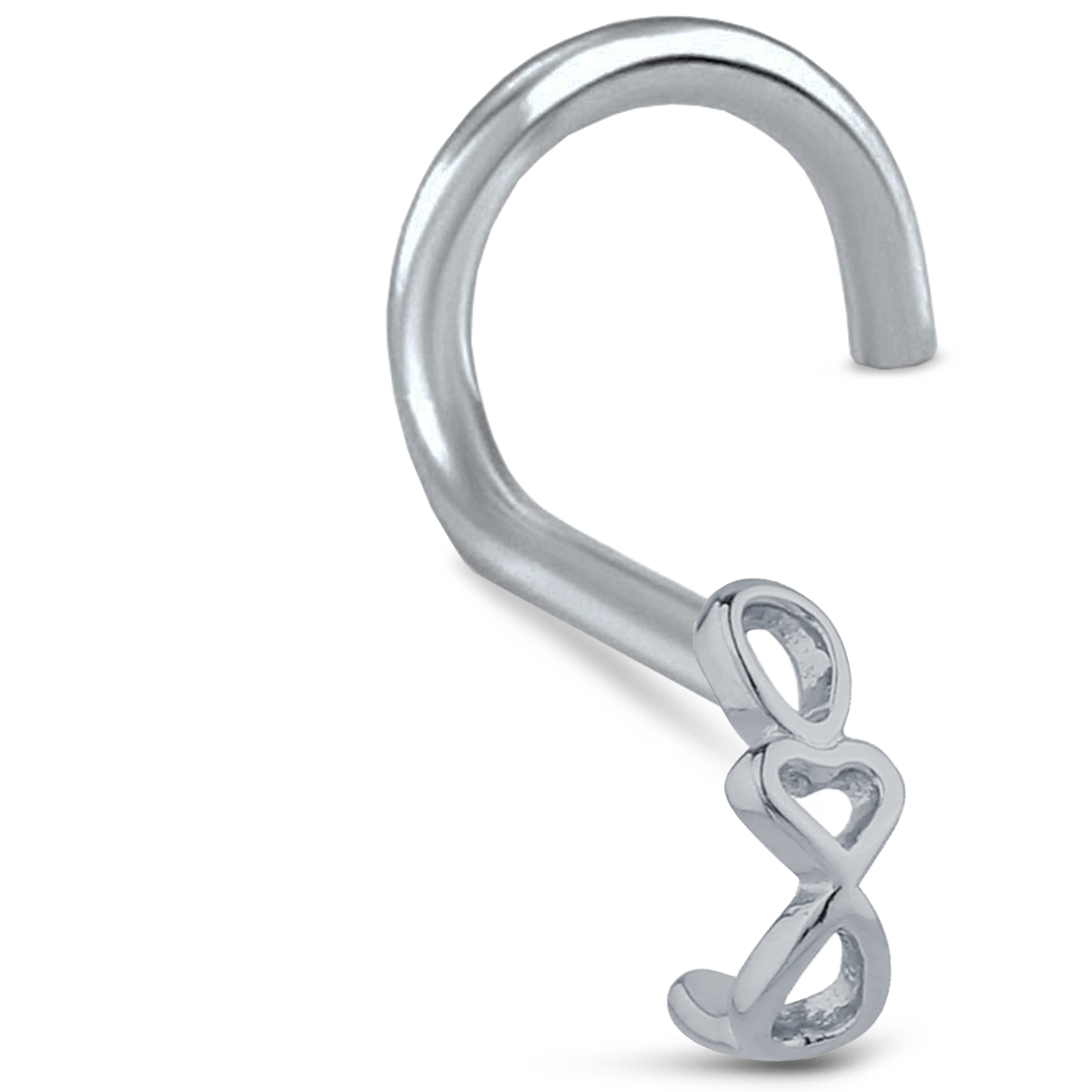 Heart Chain Nose Hugger Stud Ring 316L Surgical Steel 20G