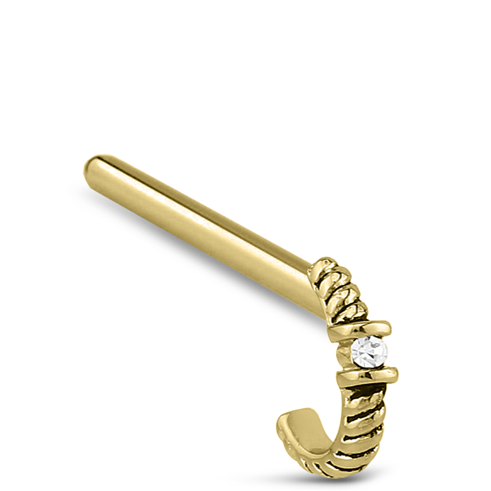 Twisted Single Solitaire CZ Nose Hugger Stud Ring 316L Surgical Steel