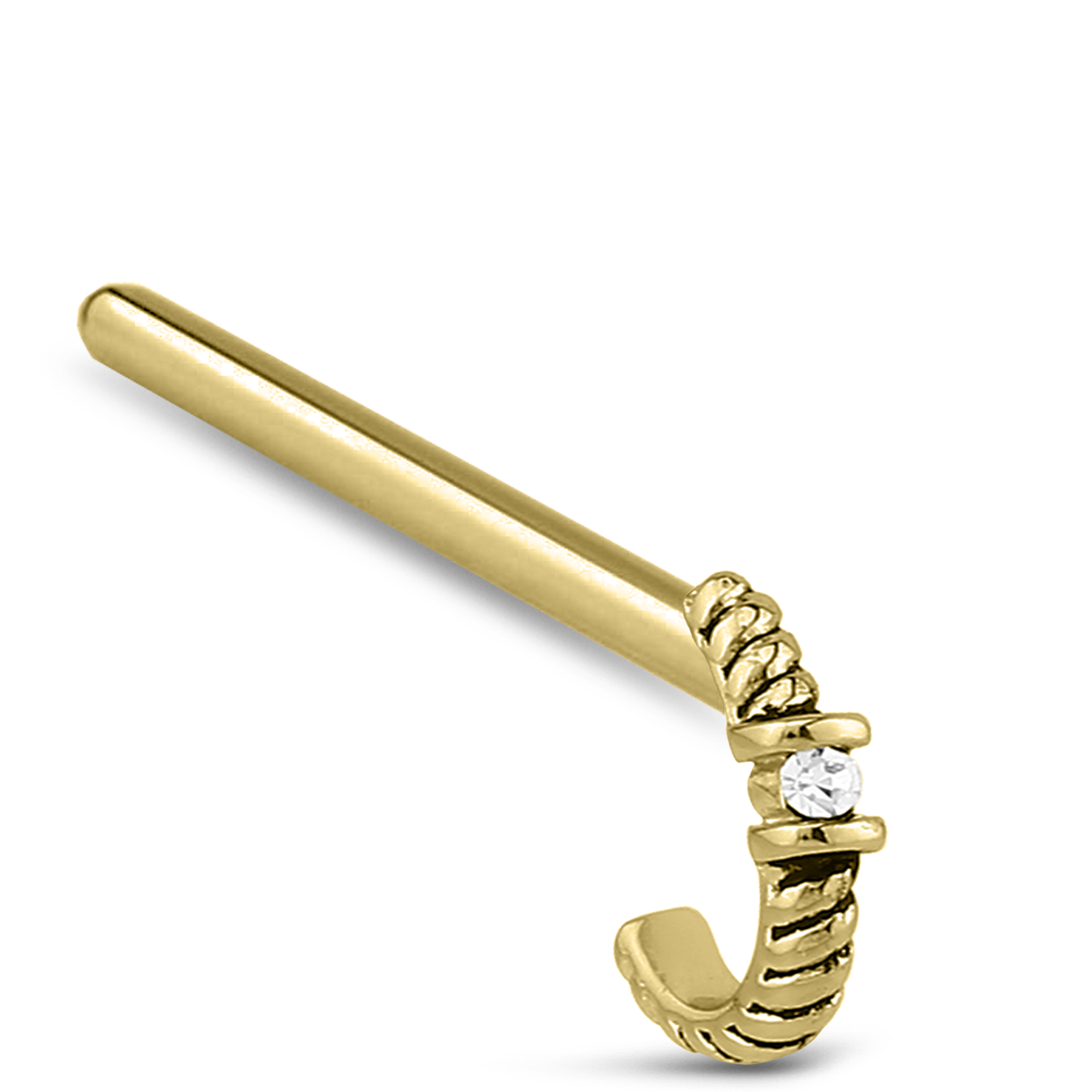 Twisted Single Solitaire CZ Nose Hugger Stud Ring 316L Surgical Steel