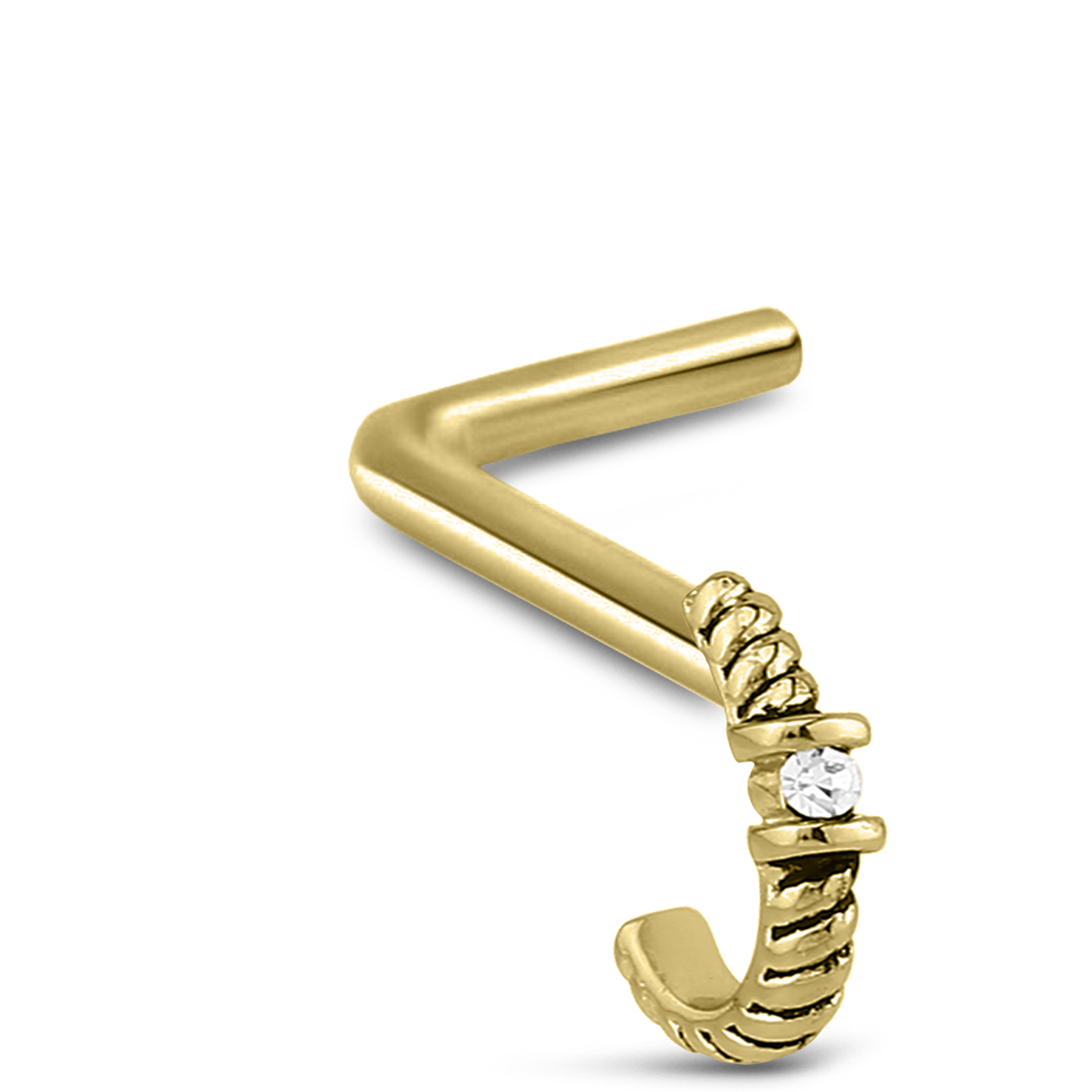 Twisted Single Solitaire CZ Nose Hugger Stud Ring 316L Surgical Steel