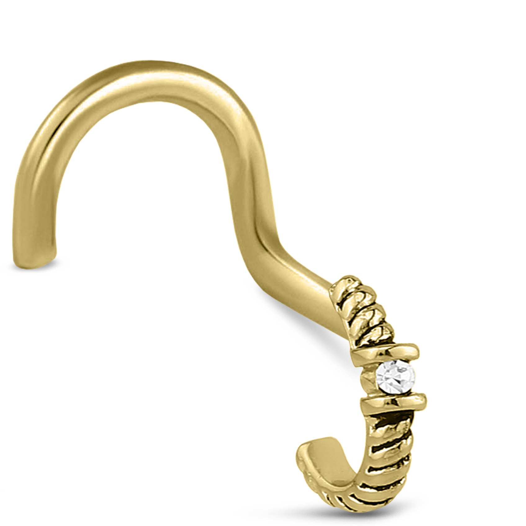 Twisted Single Solitaire CZ Nose Hugger Stud Ring 316L Surgical Steel