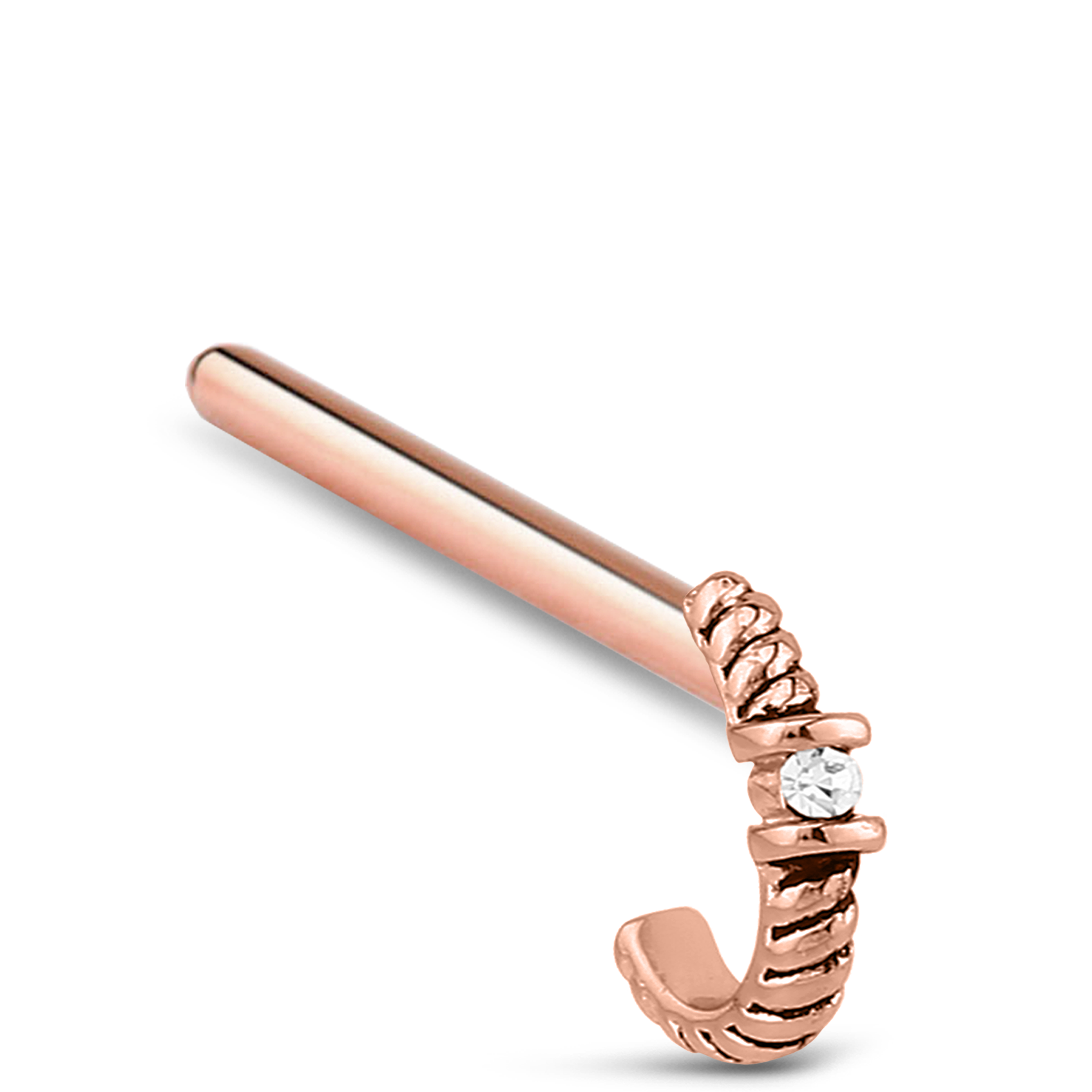 Twisted Single Solitaire CZ Nose Hugger Stud Ring 316L Surgical Steel