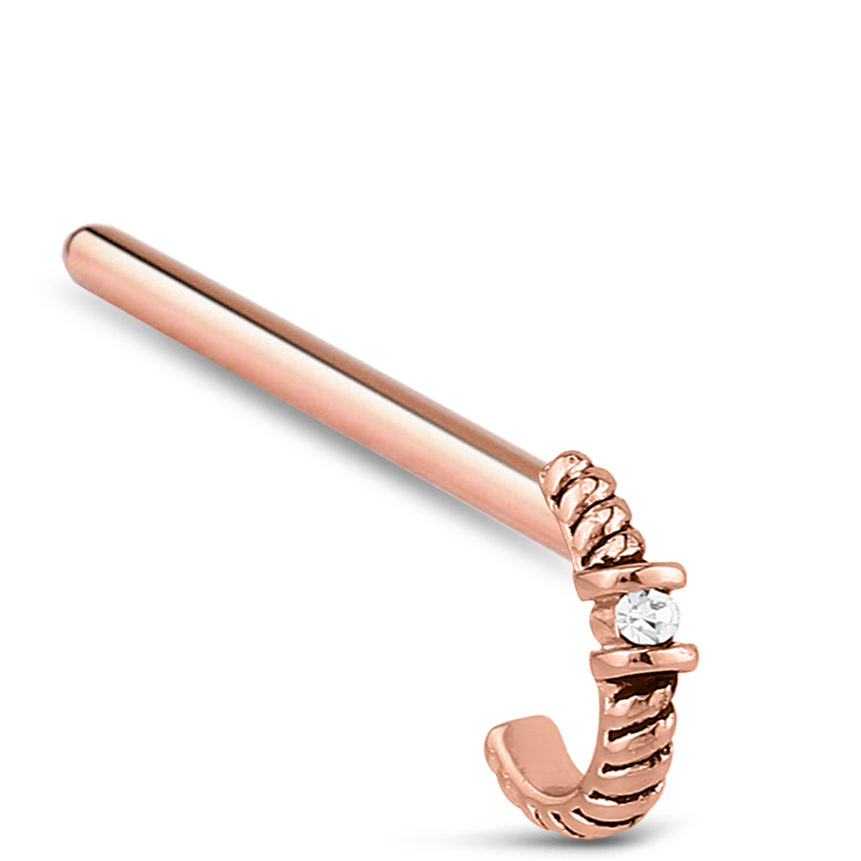 Twisted Single Solitaire CZ Nose Hugger Stud Ring 316L Surgical Steel