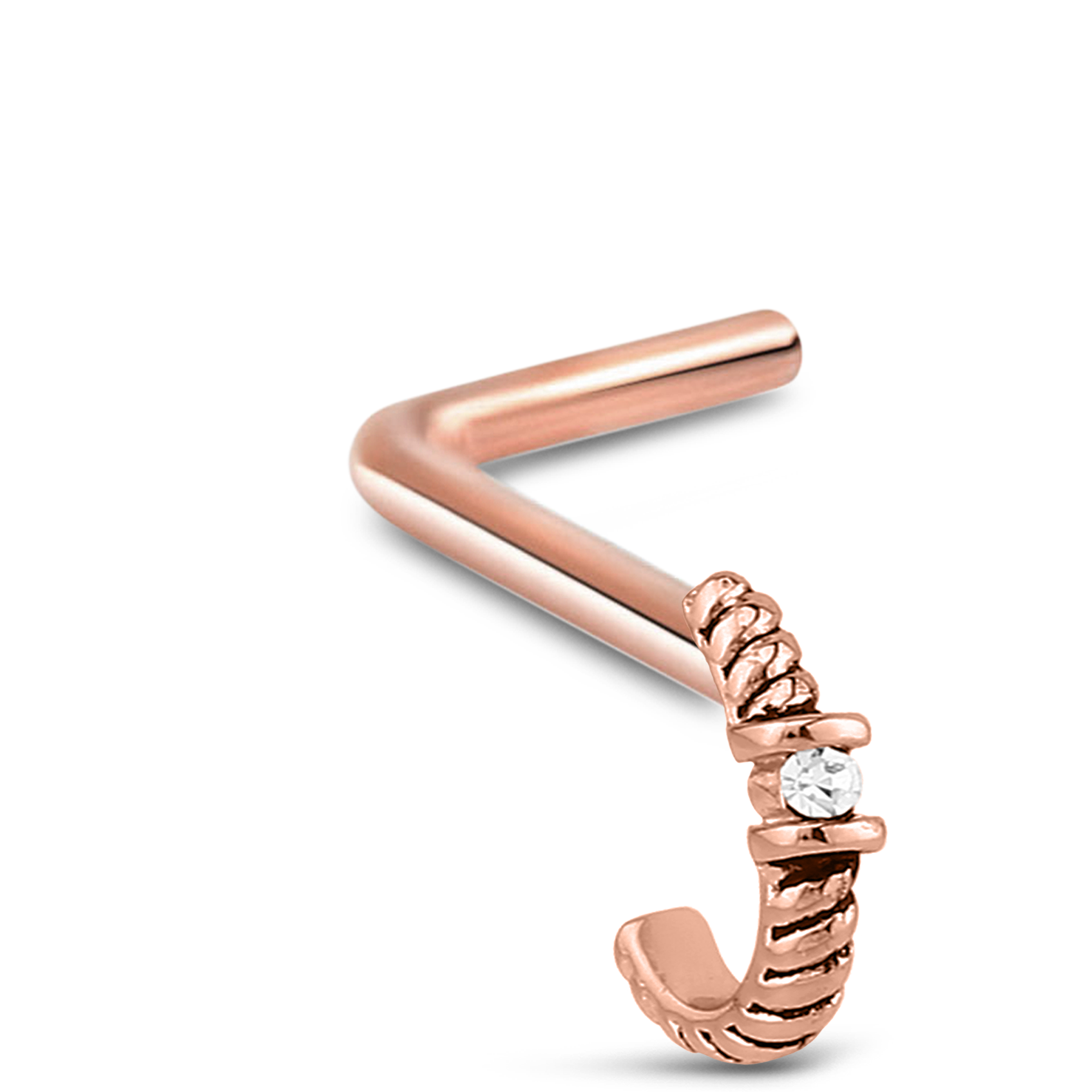 Twisted Single Solitaire CZ Nose Hugger Stud Ring 316L Surgical Steel