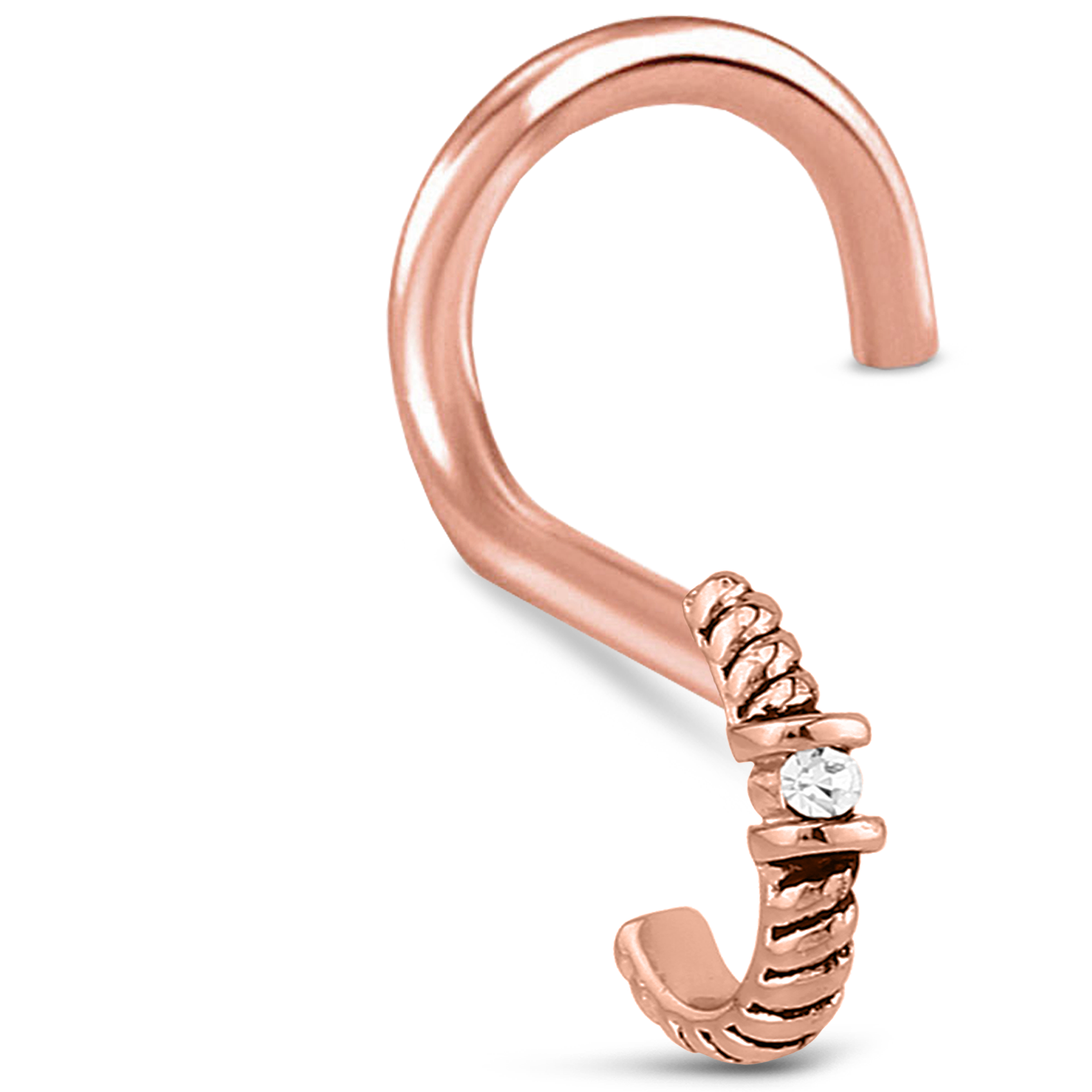 Twisted Single Solitaire CZ Nose Hugger Stud Ring 316L Surgical Steel